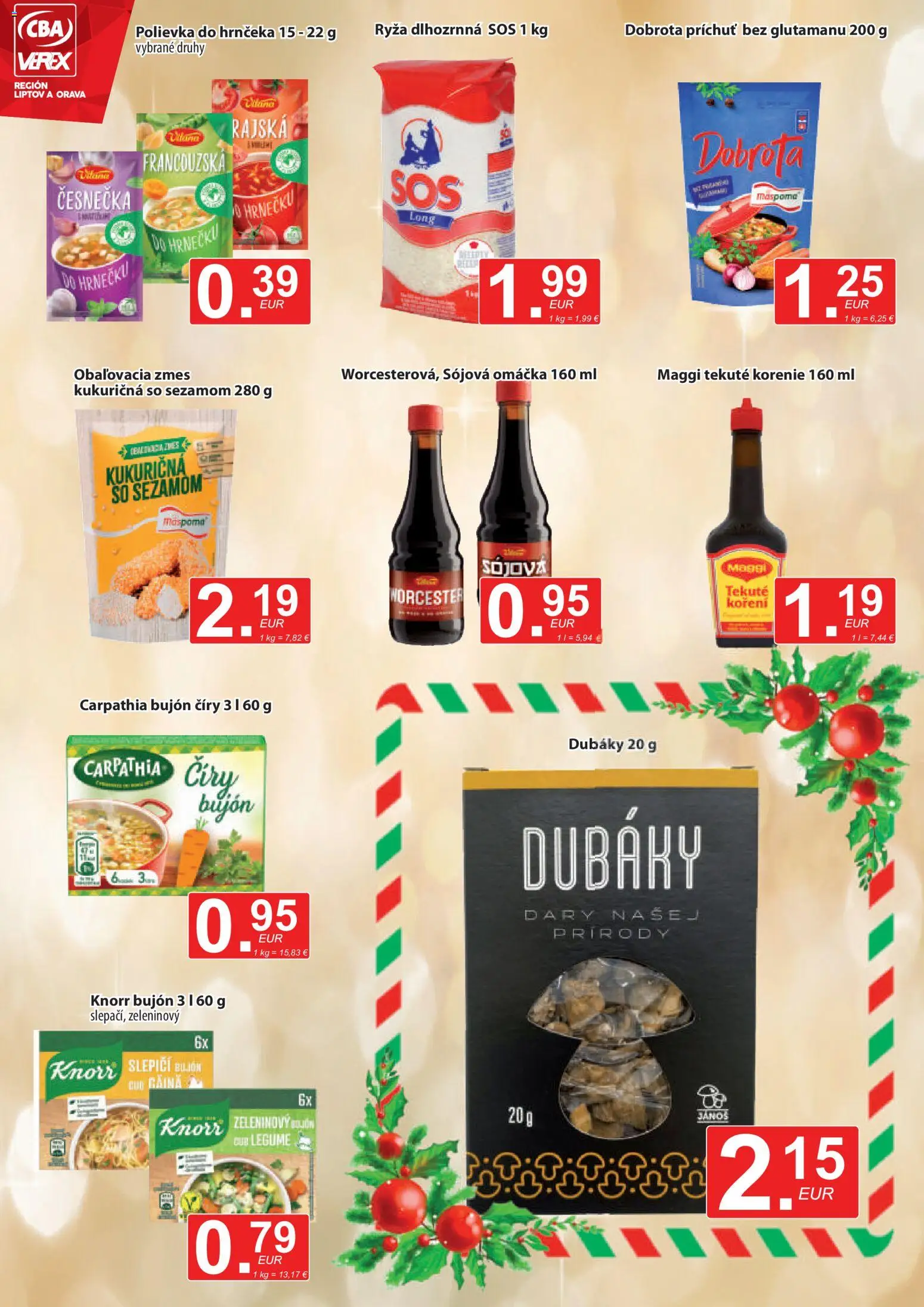 Nové CBA Verex akcie – leták je platný od 01.12.2025 | Strana: 6 | Produkty: Bujón, Ryža, Korenie, Omáčka
