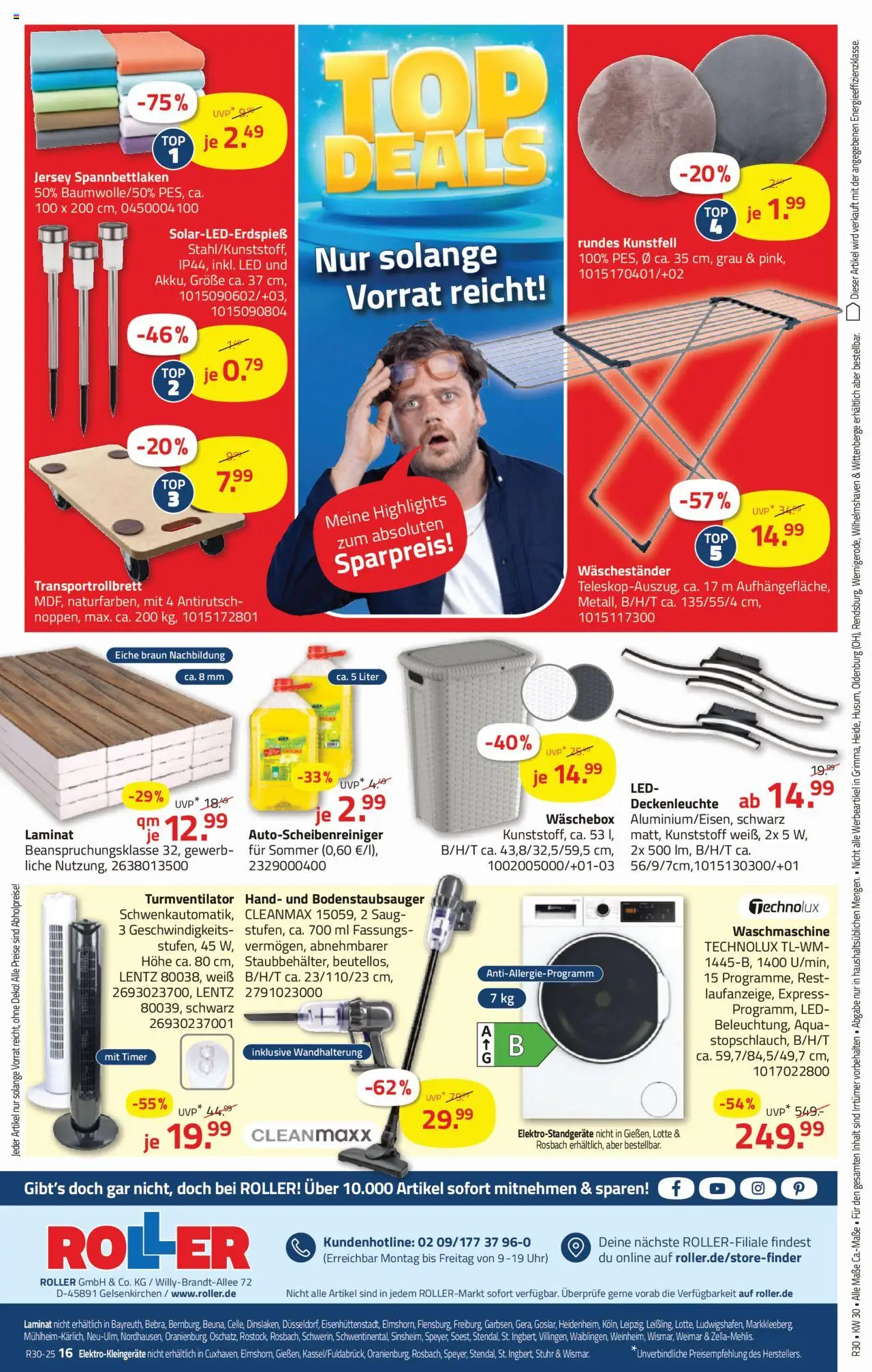 Roller Prospekt 	 - gültig ab dem 20.07.2025 | Seite: 9 | Produkte: Waschmaschine, Turmventilator, Waschestander, Uhr