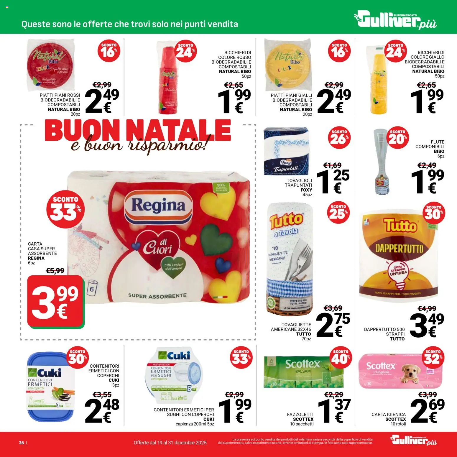 Volantino Gulliver del 19.12.2025 | Pagina: 36 | Prodotti: Carta igienica, Fazzoletti, Tovagliette