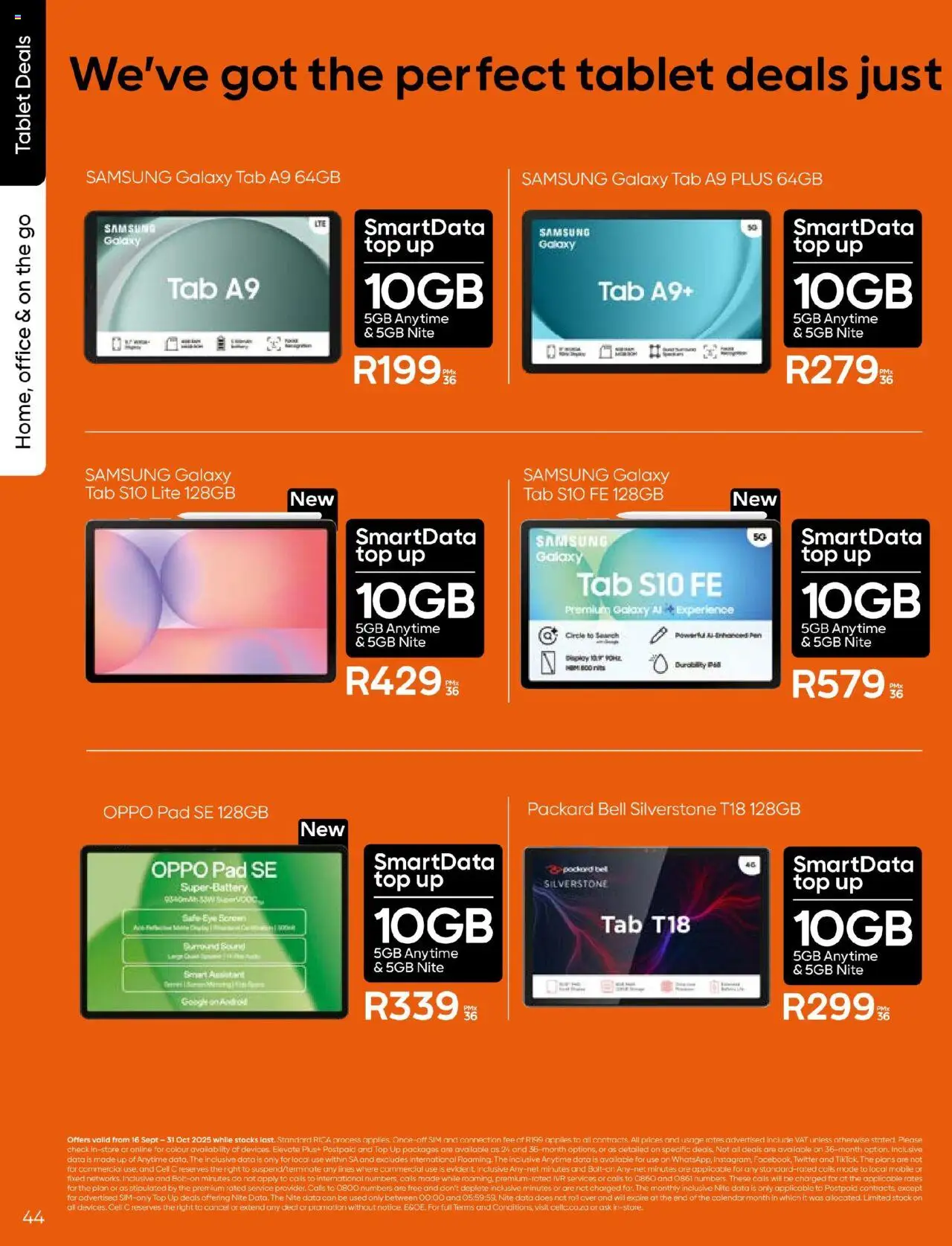 New Cell C catalogue – valid from 16.09.2025 | Page: 44 | Products: Data, Sim, Tablet, Stock
