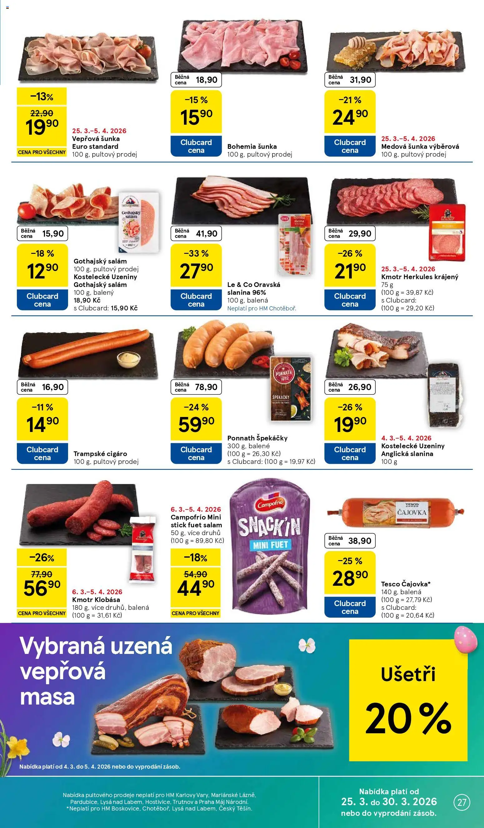Tesco leták - Hypermarket od 25.03.2026 | Strana: 27 | Produkty: Salám, Anglická slanina, Gothajský salám, Fuet