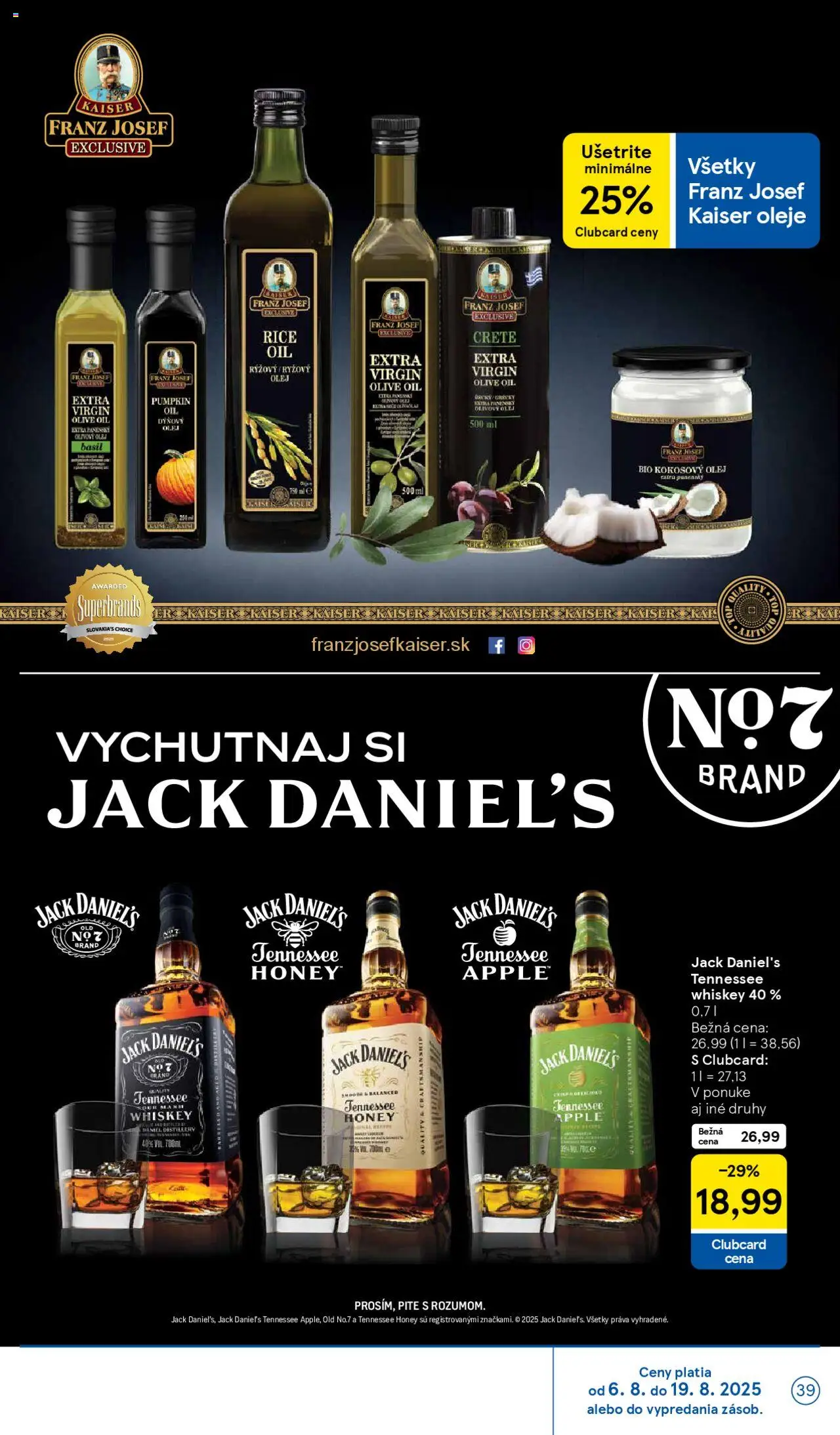 Tesco Hypermarket - leták │ platný od 06.08.2025 | Strana: 39 | Produkty: Olej, Olivový olej, Apple, Jack Daniel's