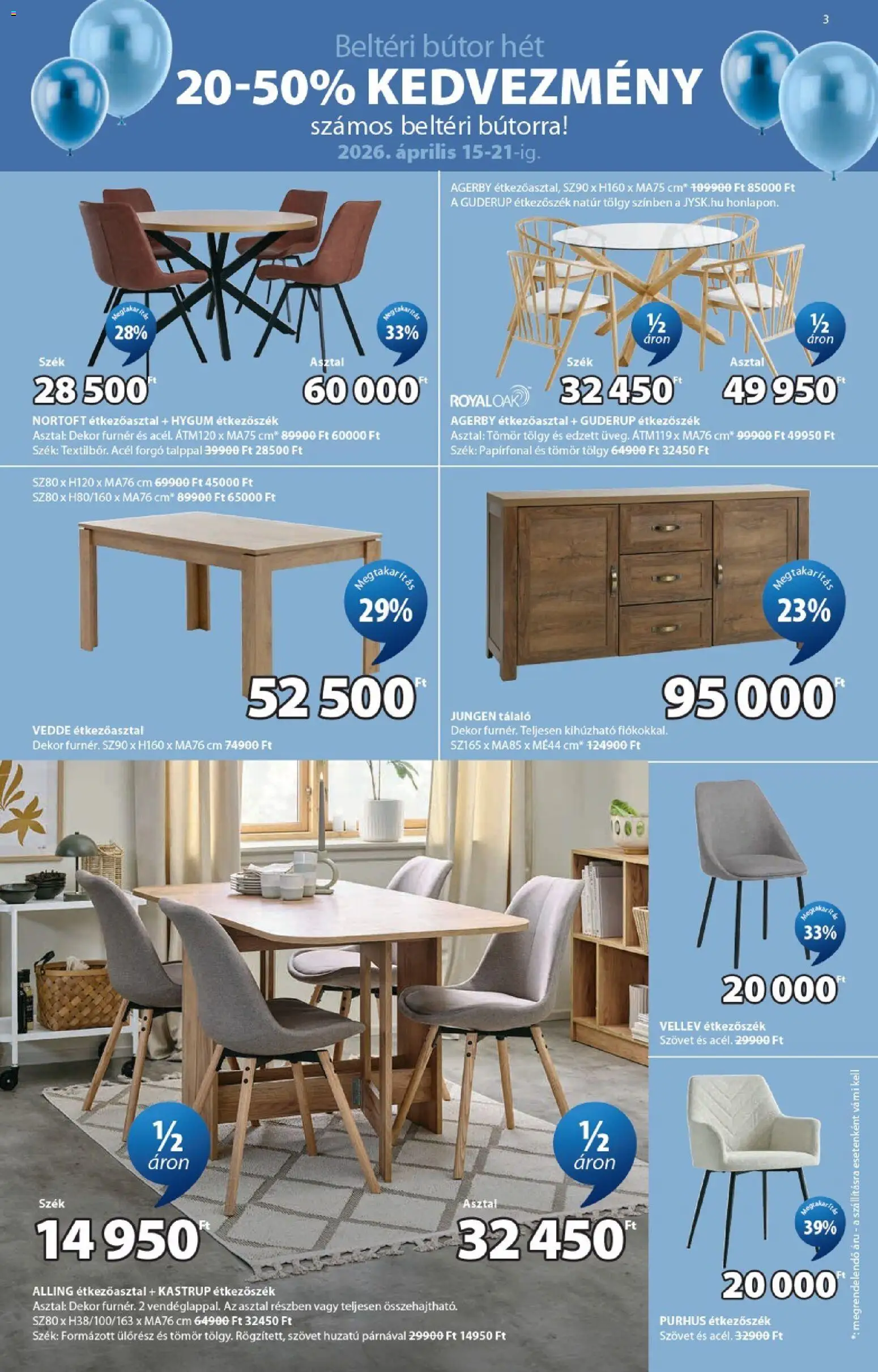 JYSK akciós ujság - amely érvényes a következő dátumtól: 15.04.2026 | Oldal: 3 | Termékek: Étkezőasztal, Bútor, Szék, Étkezőszék