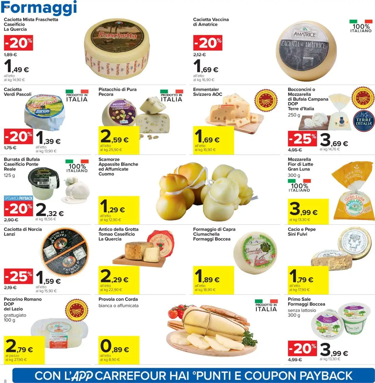 Volantino Carrefour del 07.08.2025 | Pagina: 8 | Prodotti: Mozzarella, Provola, Pecorino, Burrata