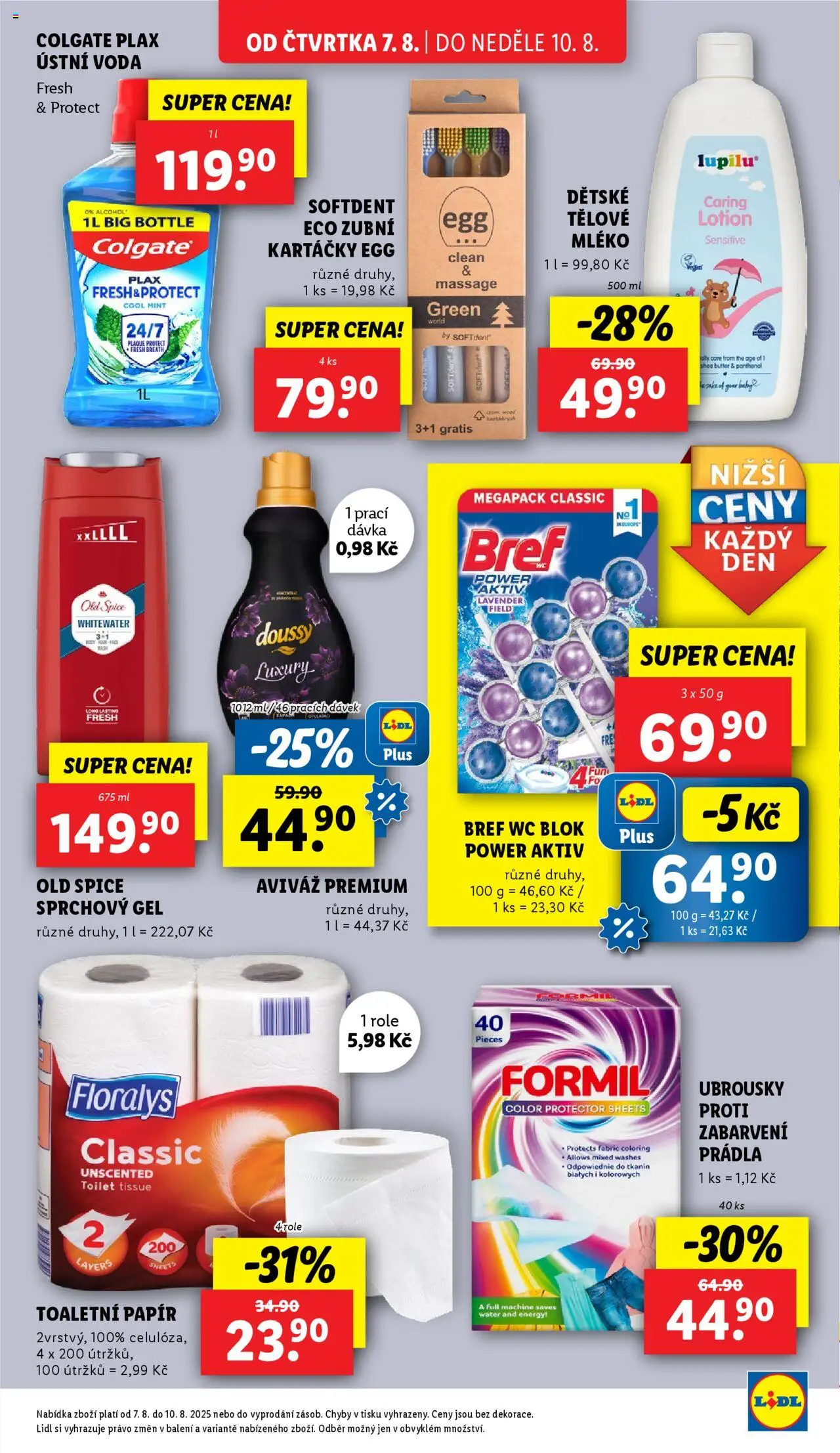 Lidl leták od 07.08.2025 | Strana: 30 | Produkty: Sprchový gel, Wc blok, Mléko, Ubrousky
