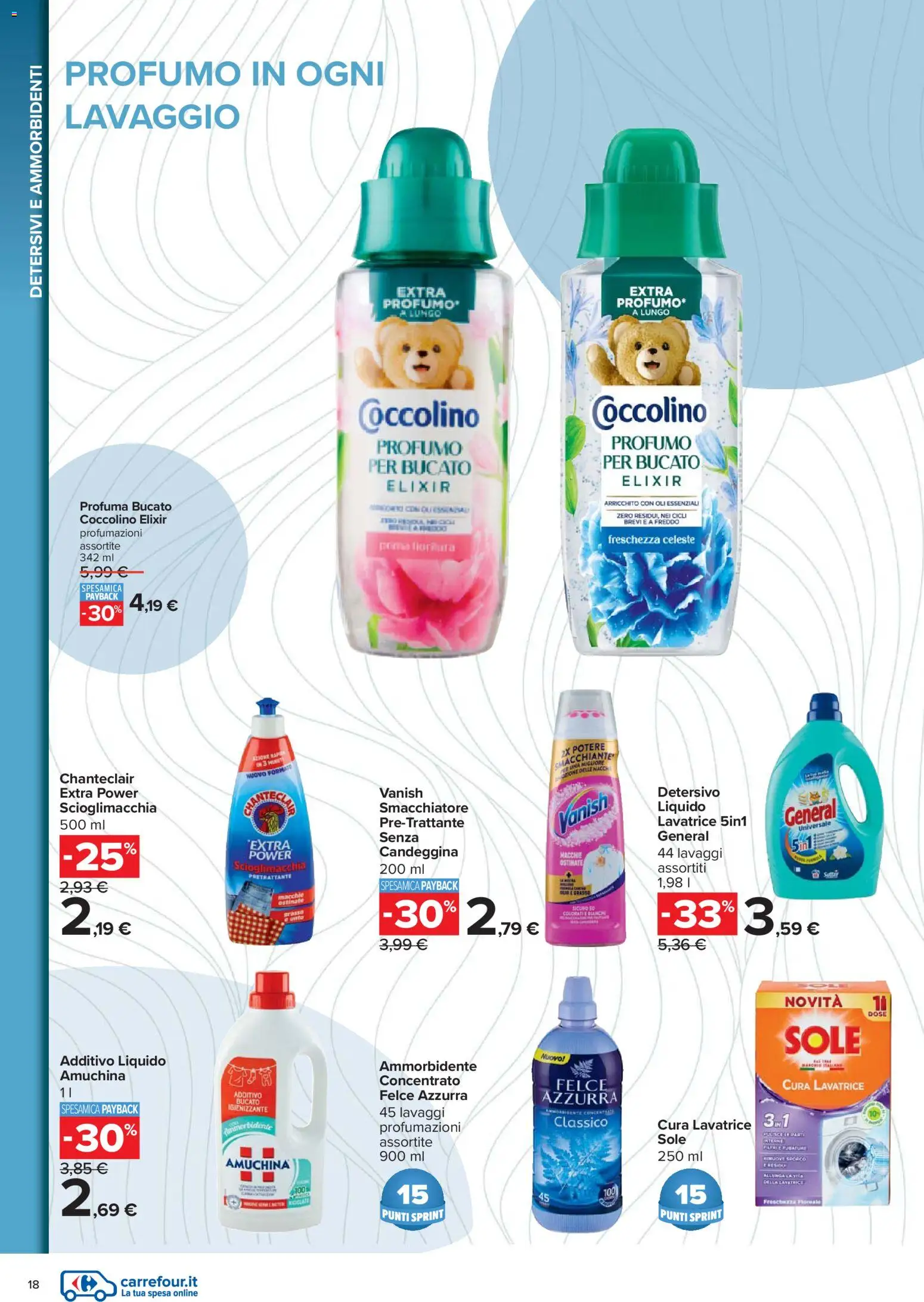Volantino Carrefour del 07.11.2025 | Pagina: 18 | Prodotti: Ammorbidente, Candeggina, Lima, Profumo