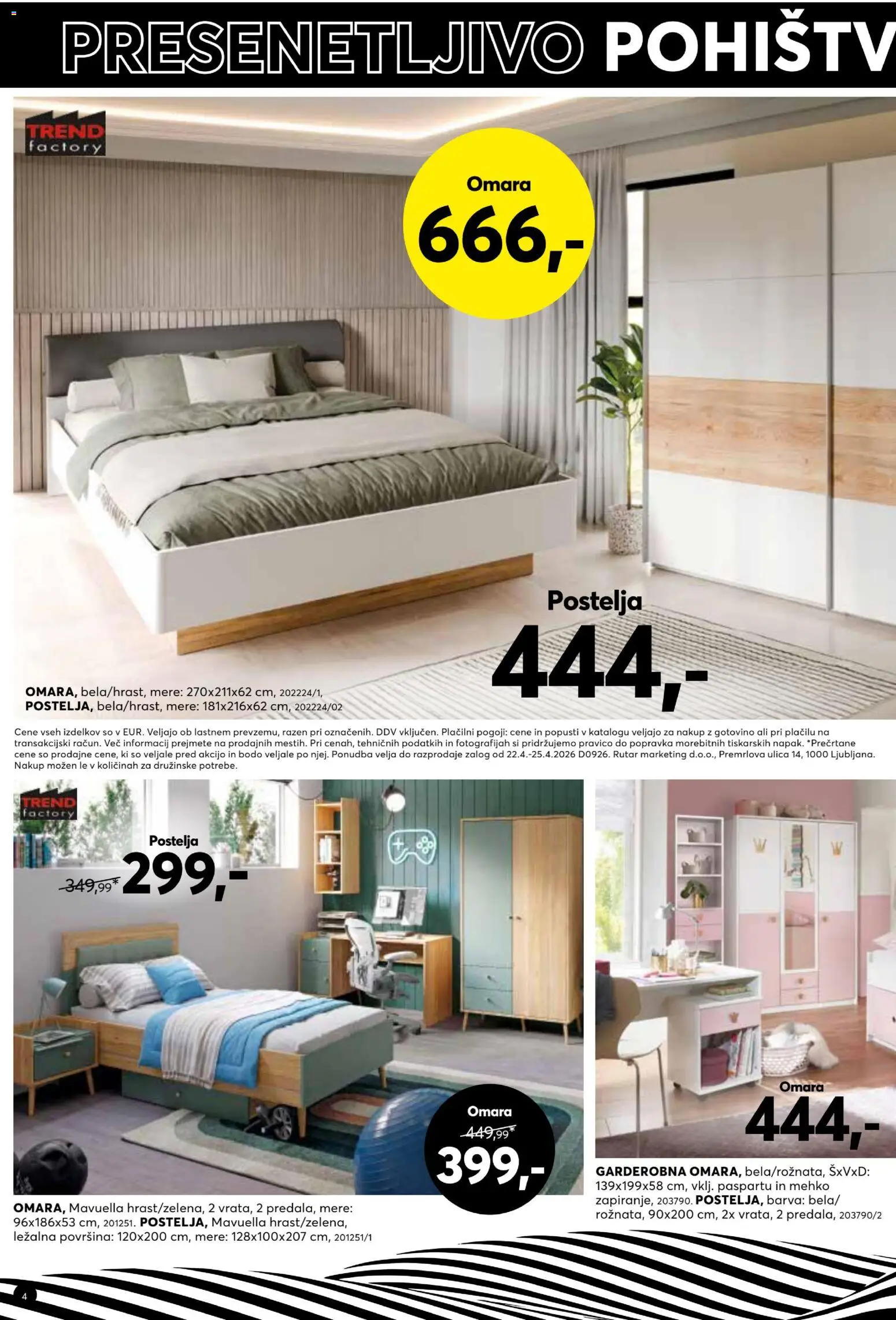 Novi Dipo katalog ponudbe – veljaven od 22.04.2026 | Stran: 4 | Izdelki: Postelja, Omara, Barva