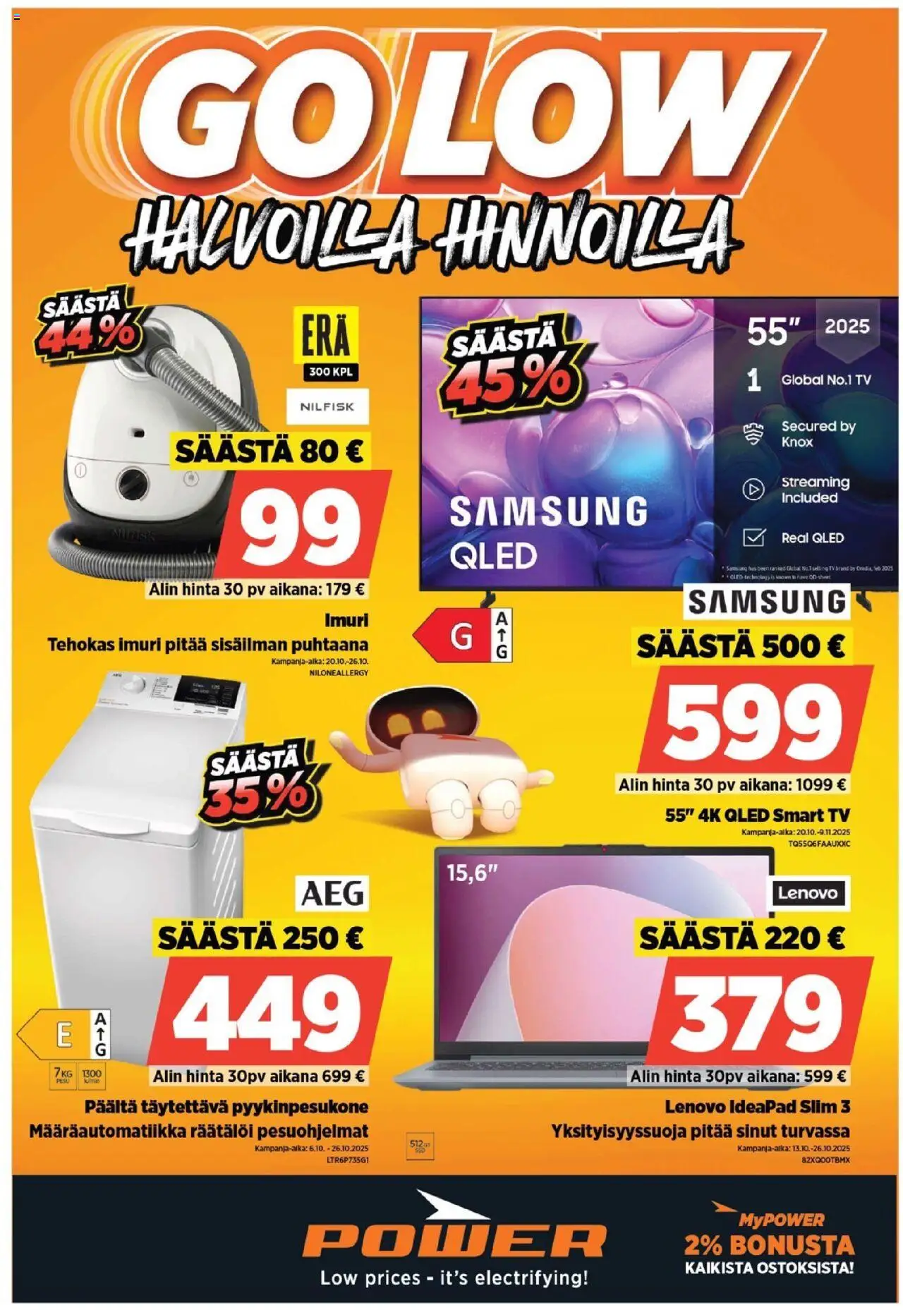 Power tarjoukset – voimassa 20.10.2025 alkaen | Sivu: 1 | Tuotteet: Imuri, TV