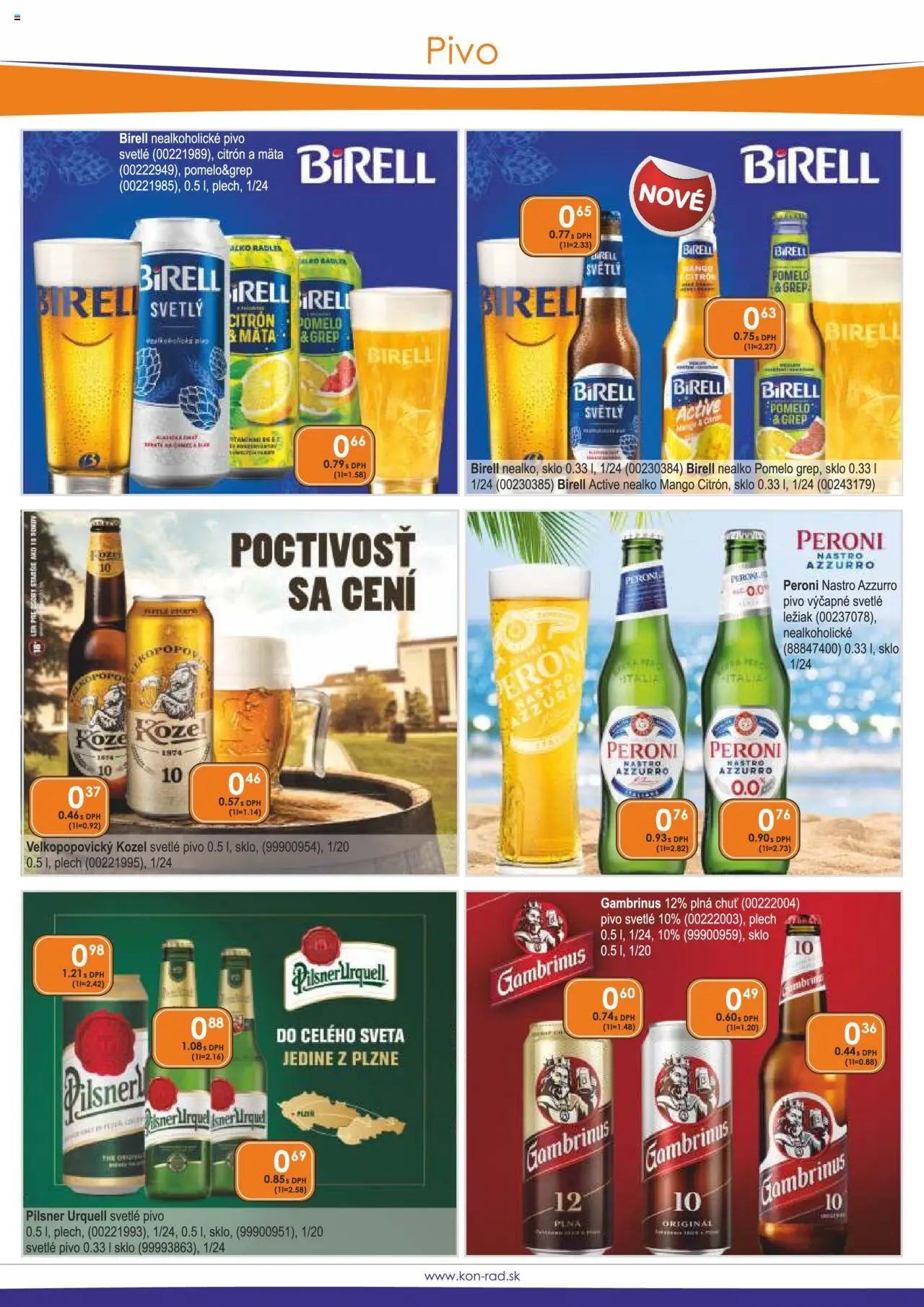 KON - RAD leták │ platný od 01.09.2025 | Strana: 18 | Produkty: Pilsner Urquell, Birell, Nealkoholické pivo, Pomelo
