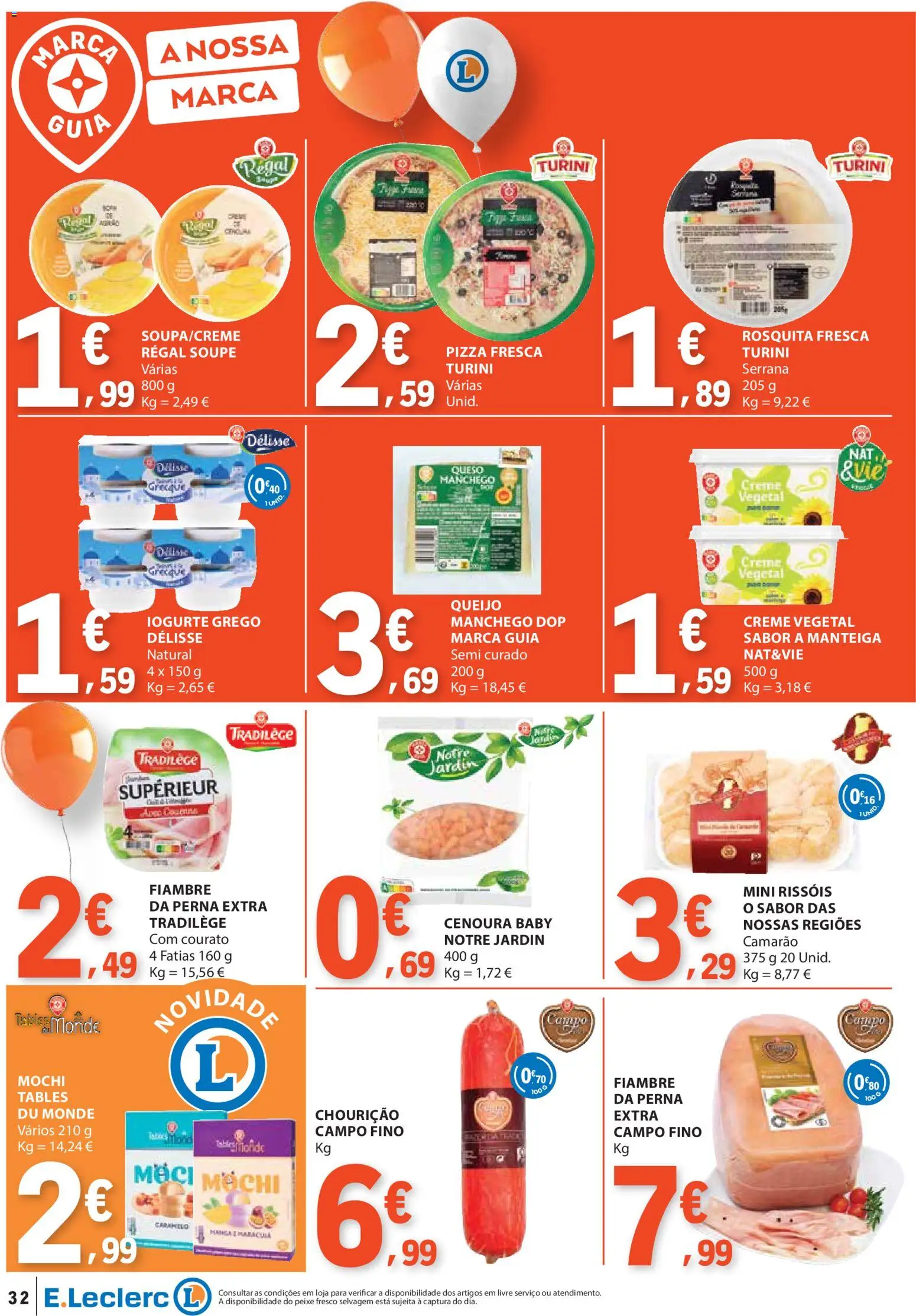 E.Leclerc folheto Aniversário Caldas da Rainha │ válido de 30.10.2025 | Página: 32 | Produtos: Manteiga, Pizza, Peixe, Cenoura