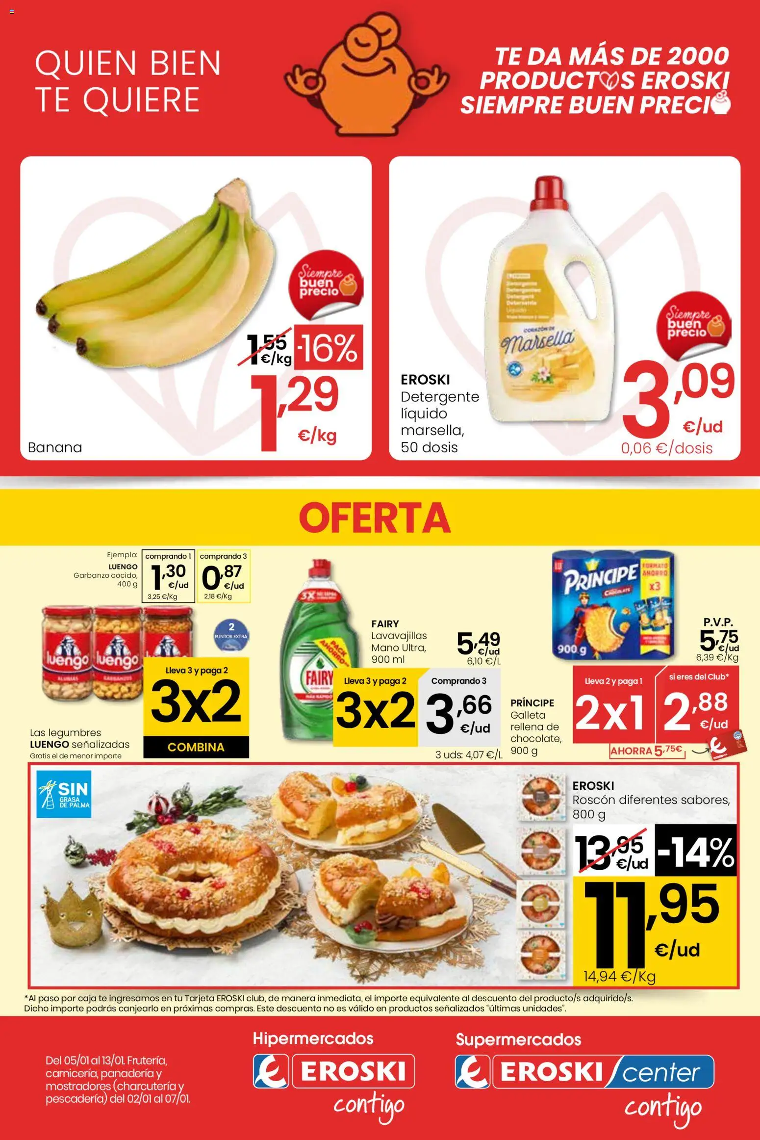 Eroski folleto │ válido desde el 05.01.2026 | Página: 1 | Productos: Té, Detergente líquido, Lavavajillas, Panadería