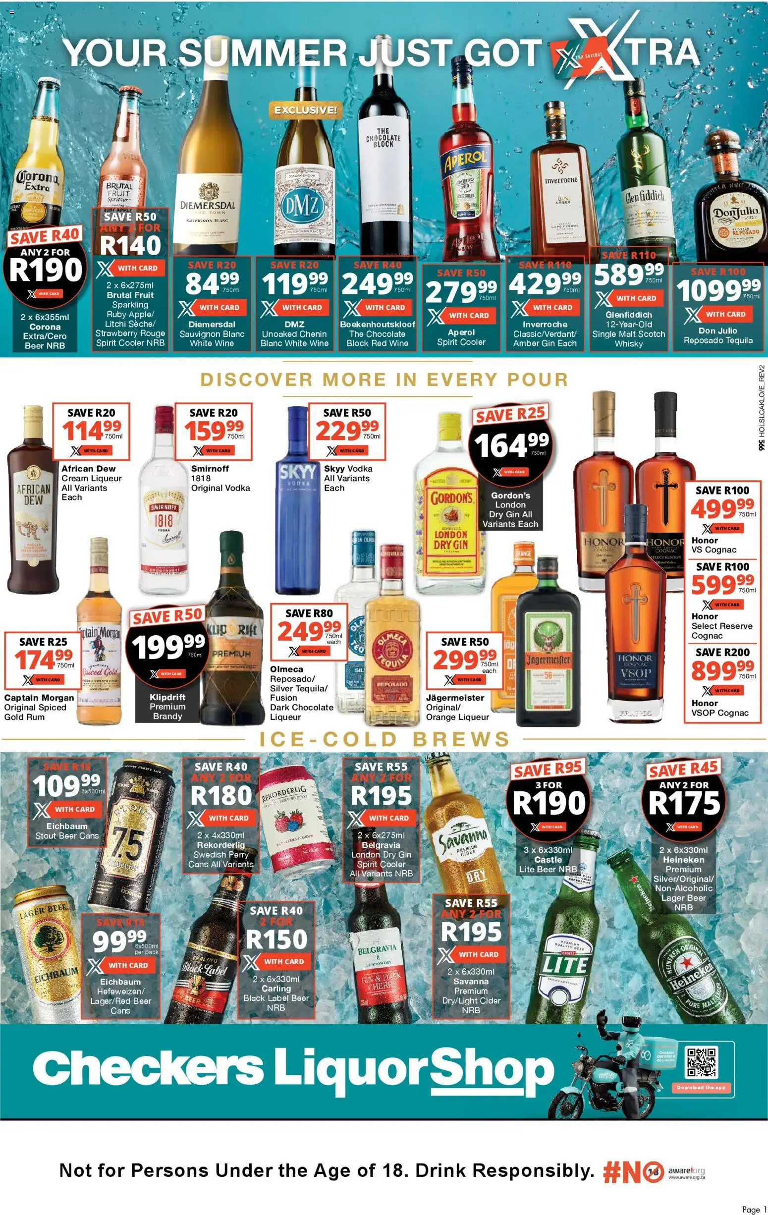 New Checkers catalogue – valid from 08.12.2025 | Page: 1 | Products: Brandy, Chocolate, Vodka, Ensalada de quino
