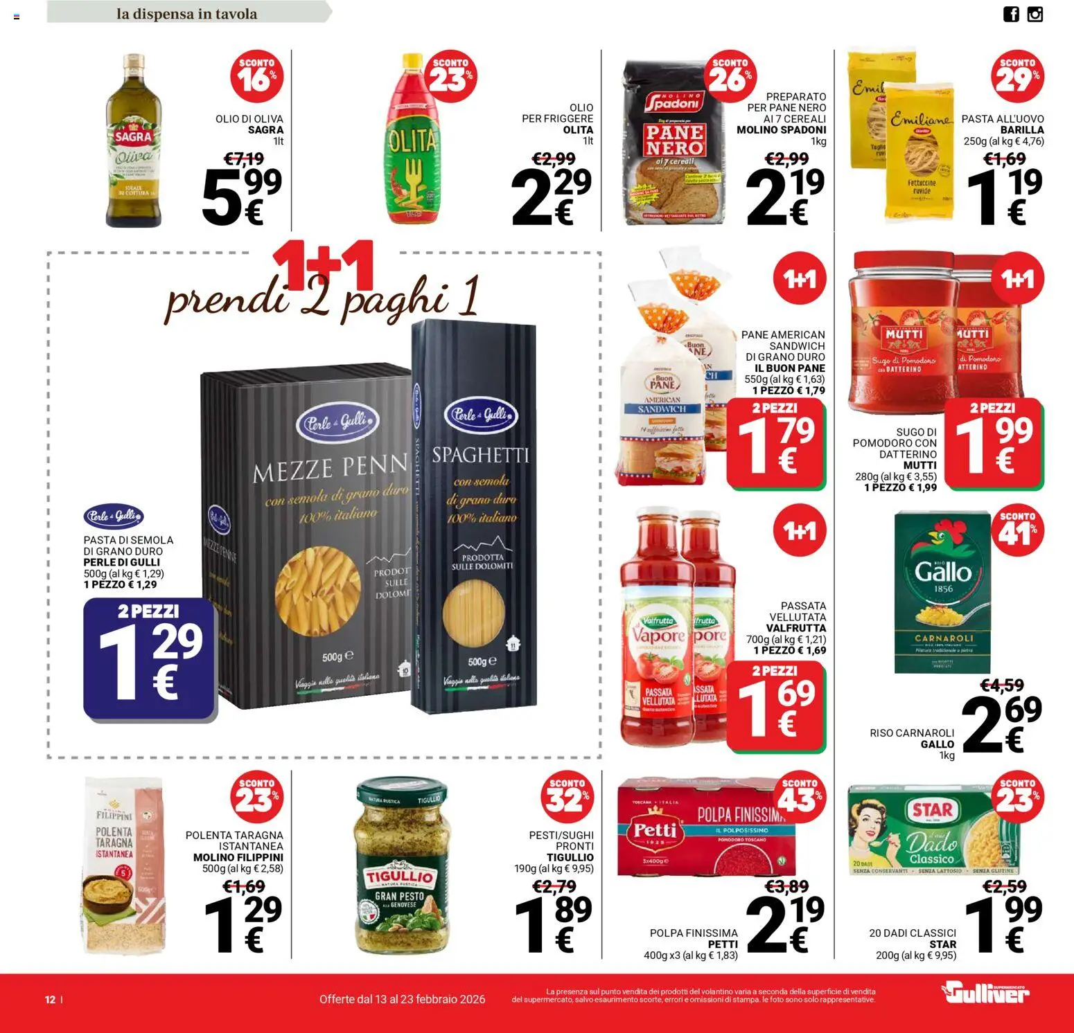 Volantino Gulliver del 13.02.2026 | Pagina: 12 | Prodotti: Riso, Olio, Pasta, Pesto