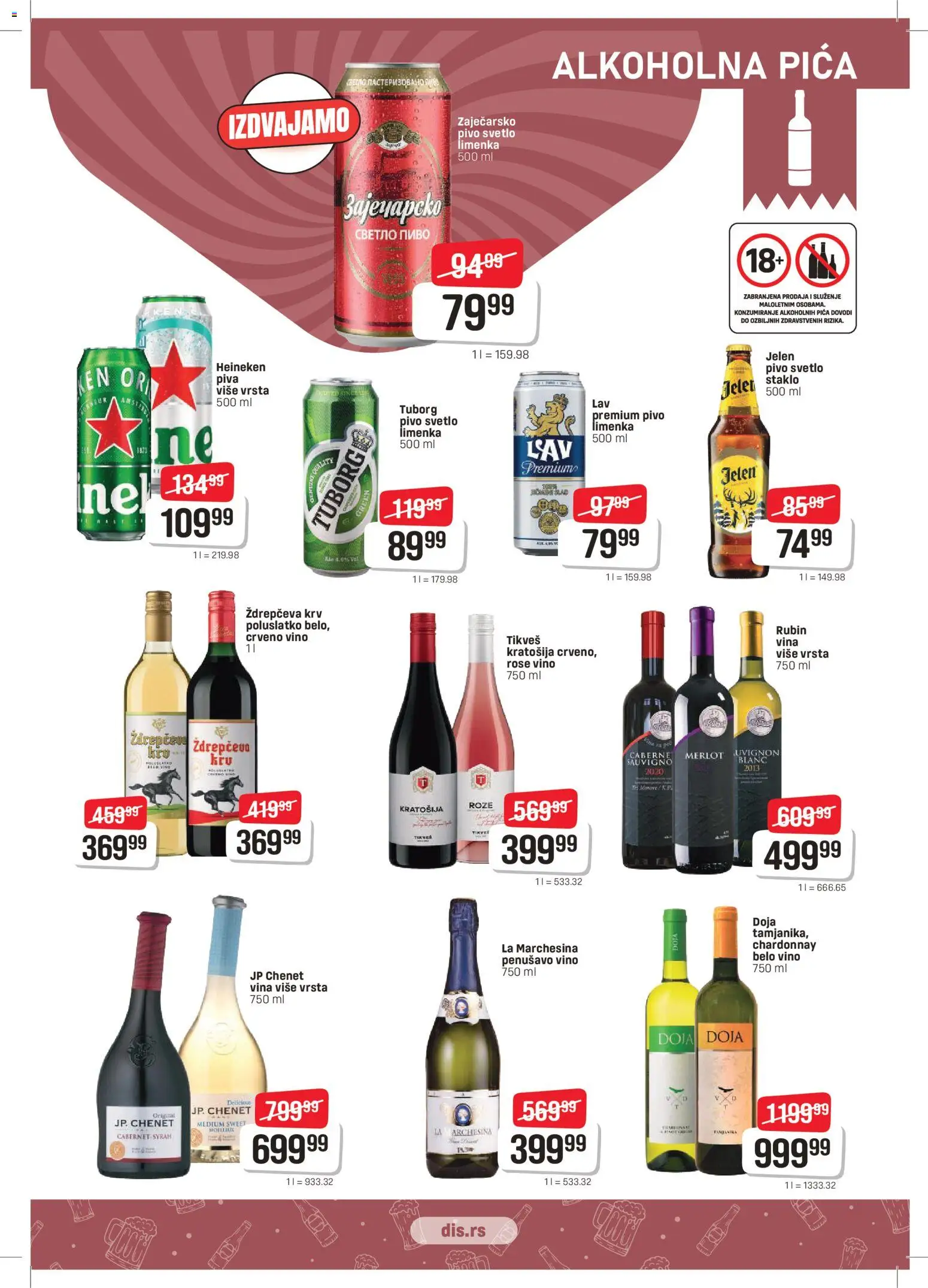 Super DIS katalog - važi od 26.03.2026 | Strana: 11 | Proizvode: Heineken, Zaječarsko pivo, Belo vino, Pica