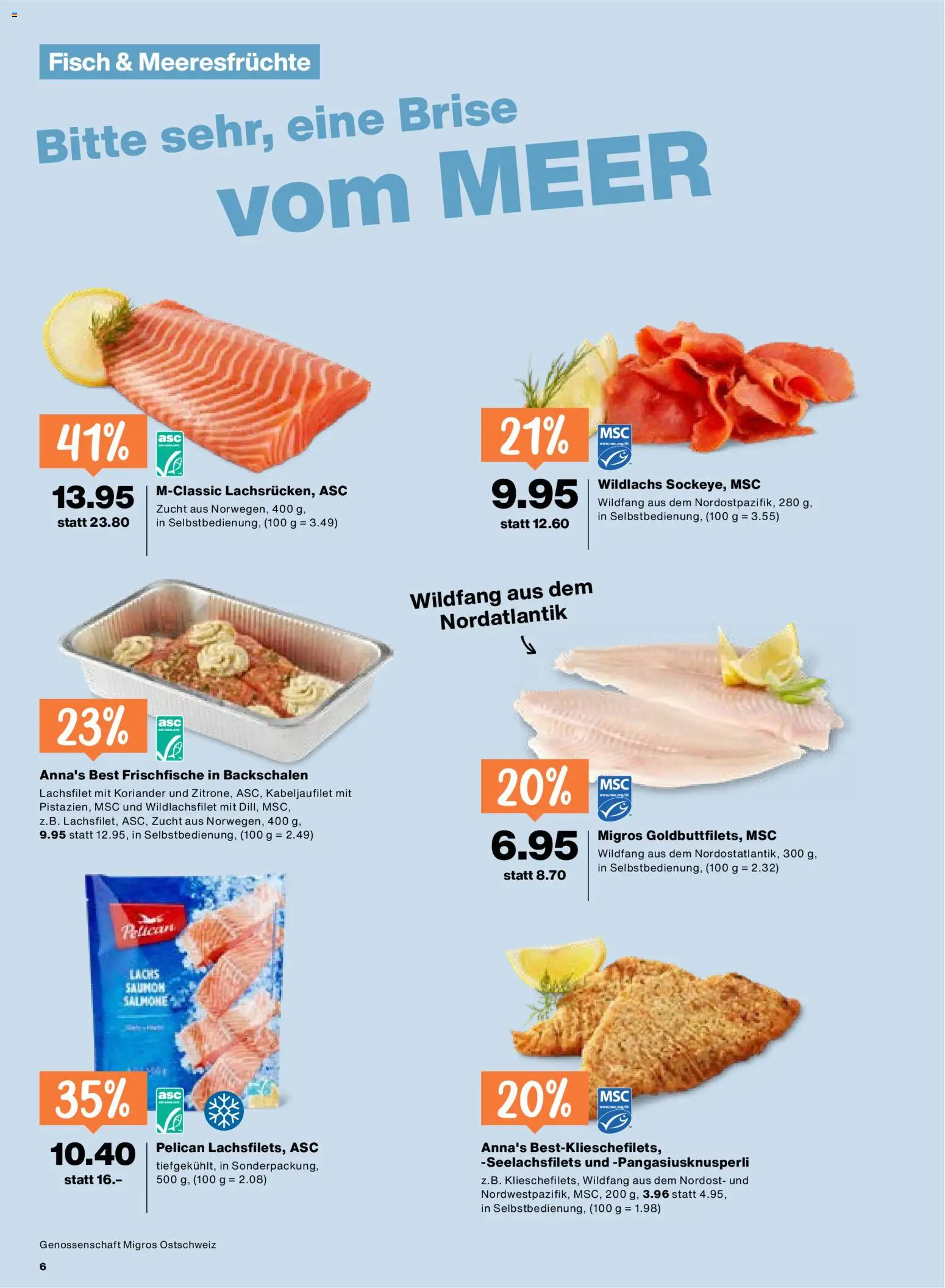 Migros aktionen – gültig ab 09.04.2026 | Seite: 6 | Produkte: Lachs, Fisch, Meeresfrüchte