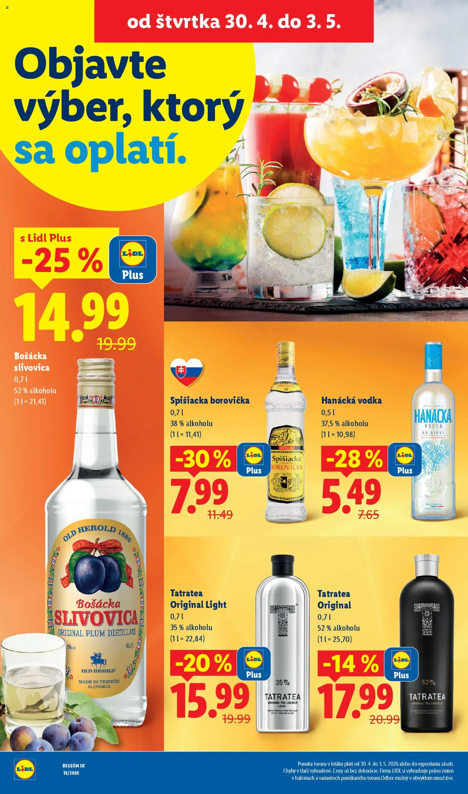 Nové Lidl akcie – leták je platný od 27.04.2026 | Strana: 62 | Produkty: Borovička, Bošácka slivovica, Slivovica, Vodka