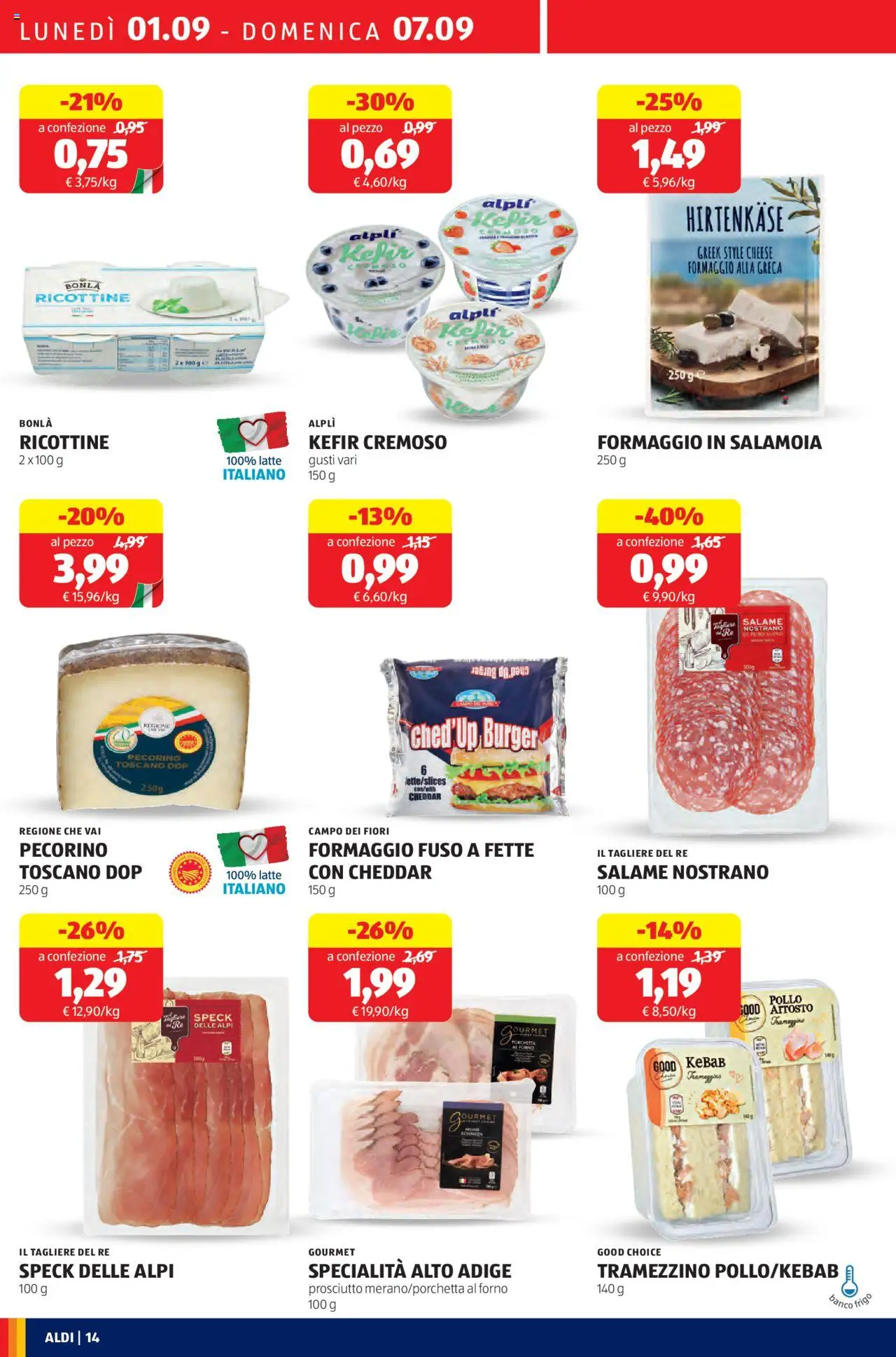 Volantino Aldi del 01.09.2025 | Pagina: 14 | Prodotti: Salame, Suino, Prosciutto, Pecorino