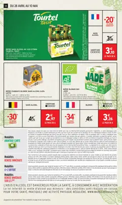 Intermarché - Prévisualisation de BIÈRE SANS ALCOOL AU JUS CITRON TOURTEL TWIST, 6x27,5cl - soit 1,651 - 1,88 € le litre. Offre valable sur d'autres variétés de la gamme, répondant à des caractéristiques et des prix différents, signalés en magasin ou sur le drive. valide à partir de 28.04.2026 | Page: 14