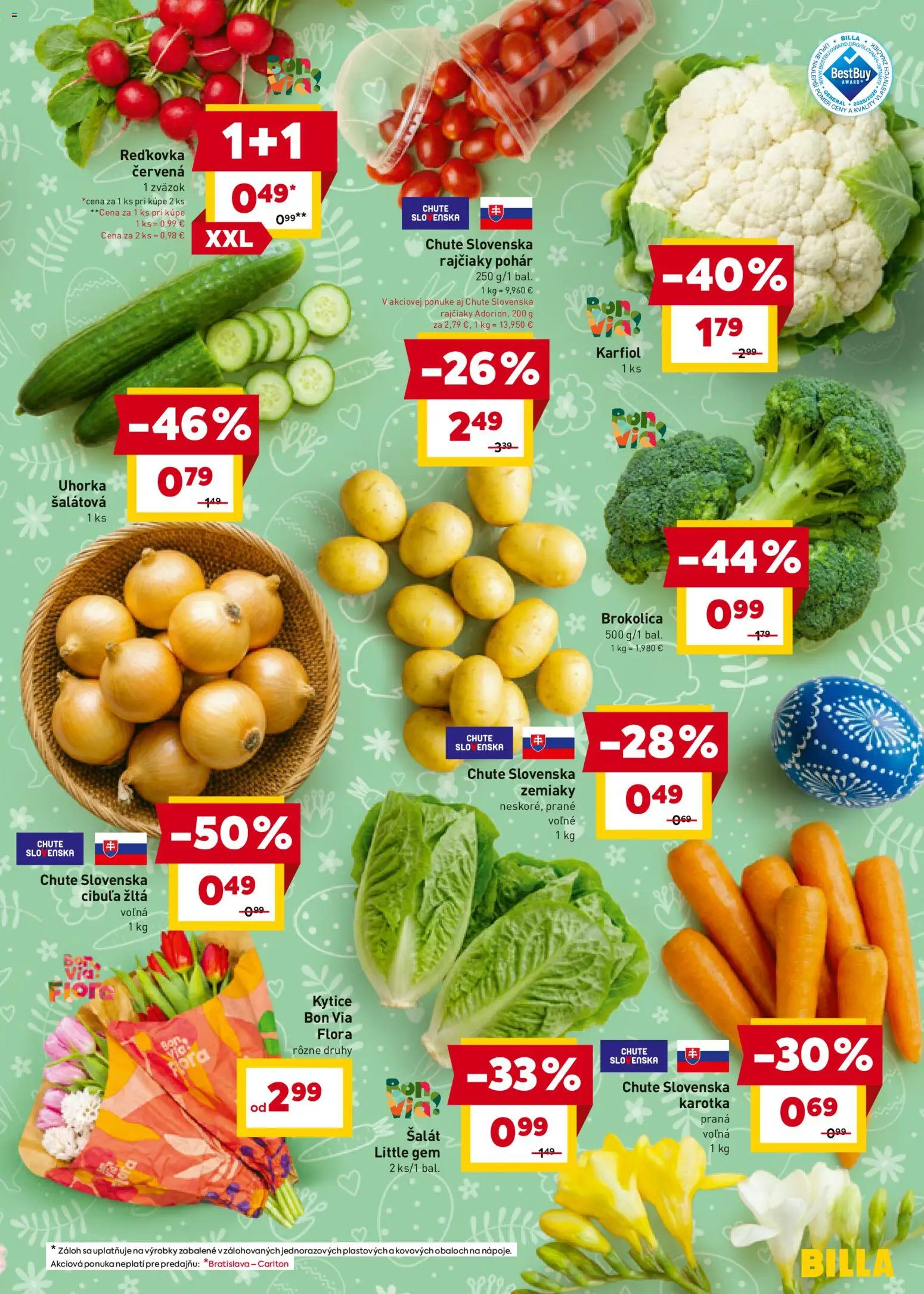 Nové Billa akcie – leták je platný od 18.03.2026 | Strana: 3 | Produkty: Karfiol, Šalát, Cibuľa, Flora