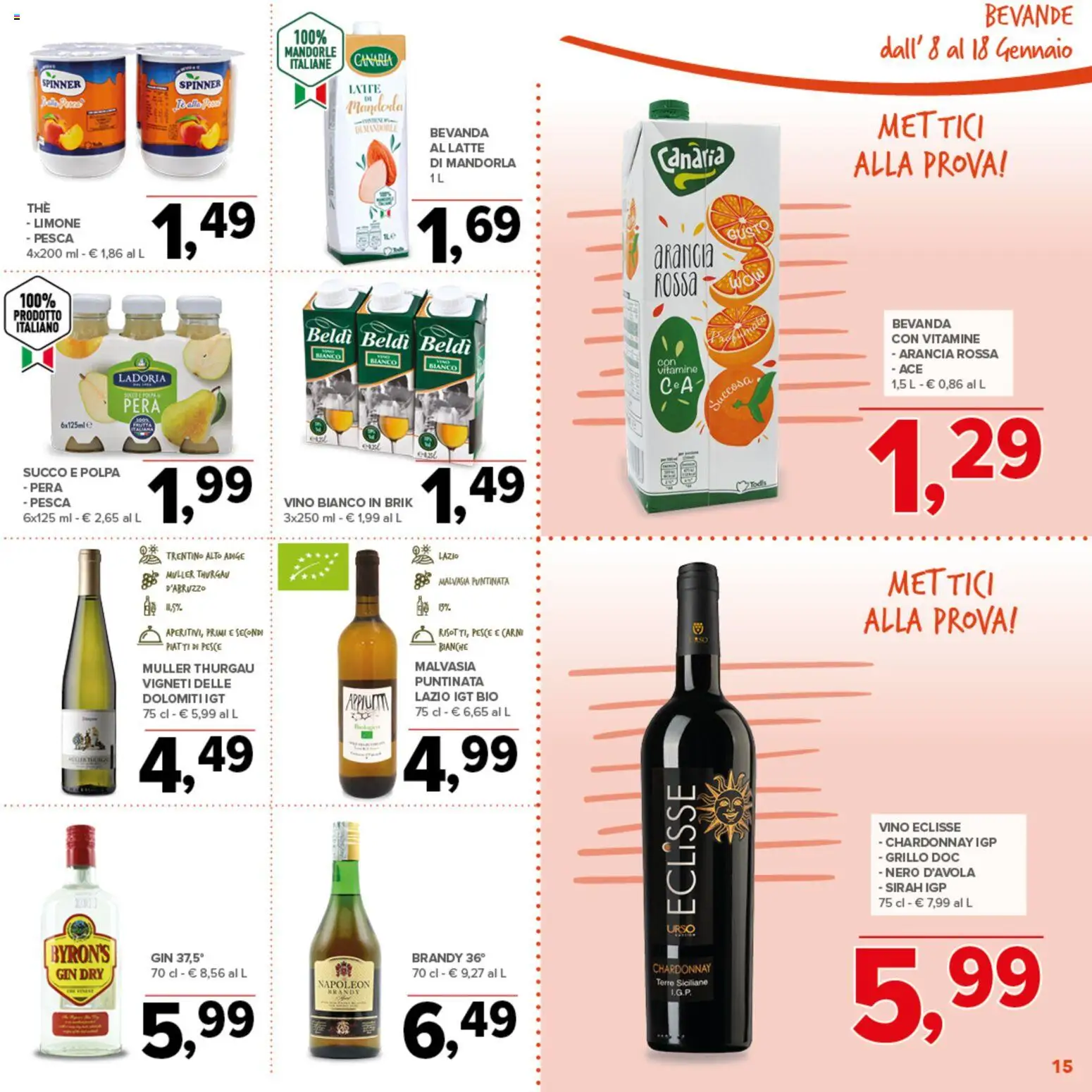 Volantino Todis del 08.01.2026 | Pagina: 15 | Prodotti: Succo, Gin, Pera, Arancia