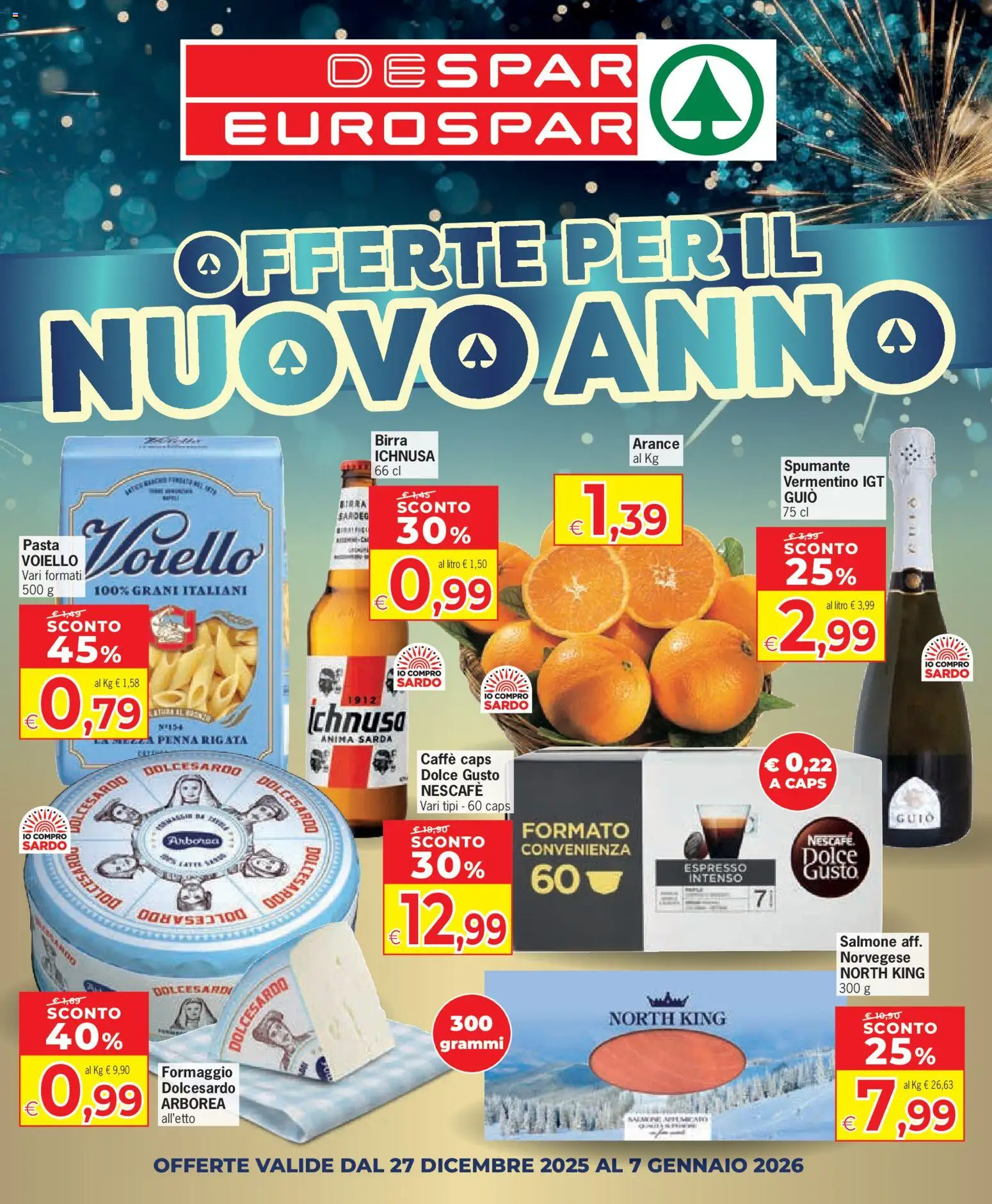 Volantino Despar del 27.12.2025 | Pagina: 1 | Prodotti: Caffè, Birra, Salmone, Spumante