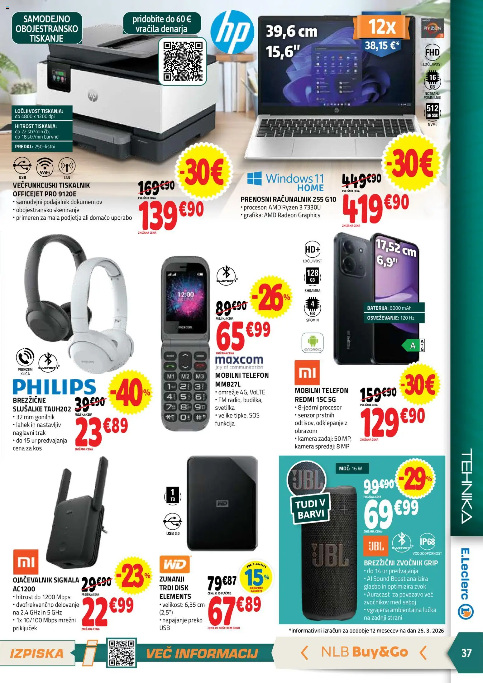 Novi E.leclerc katalog ponudbe – veljaven od 08.04.2026 | Stran: 37 | Izdelki: Racunalnik, Tiskalnik, Zvocnik, Usb