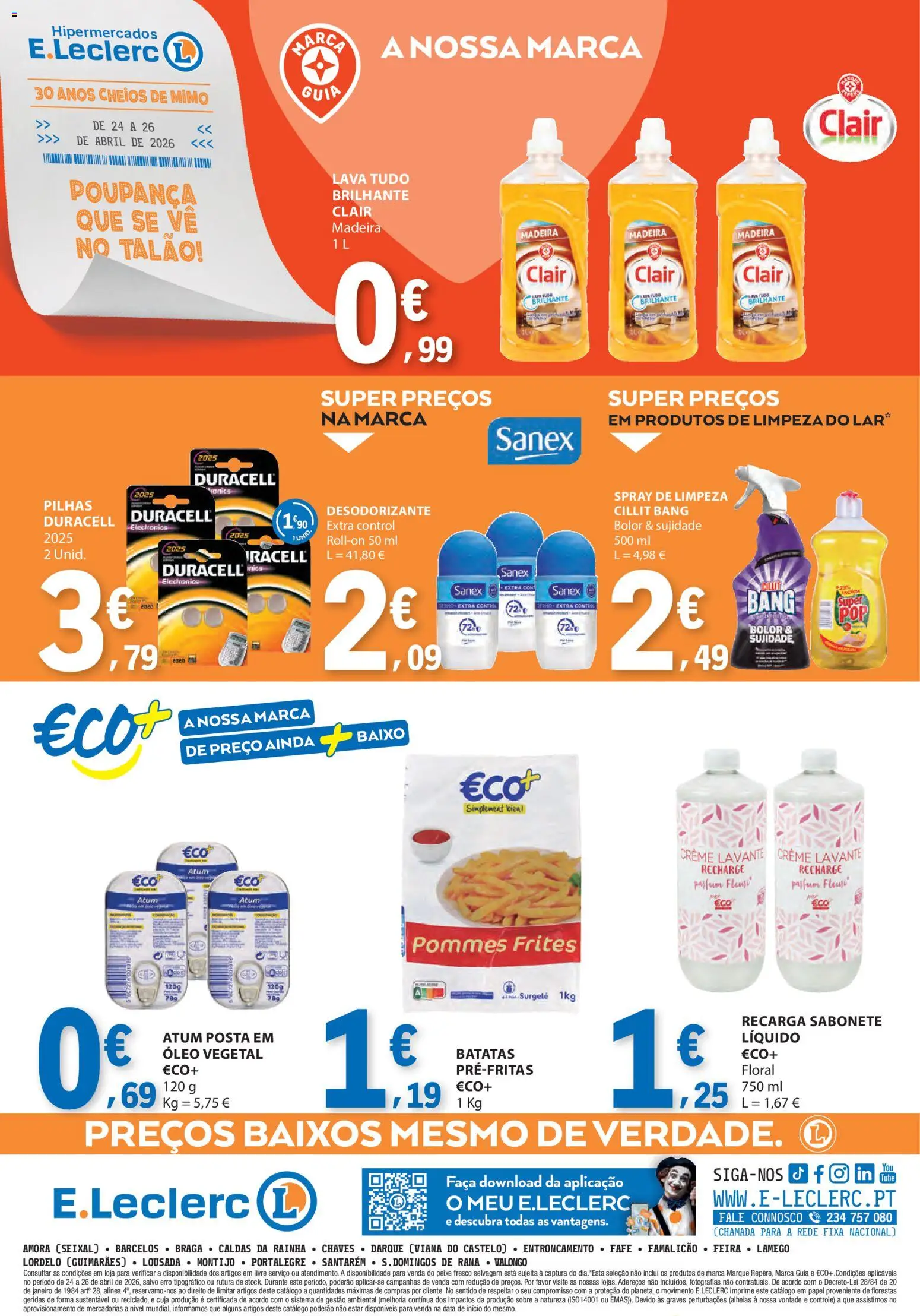 E.Leclerc Catálogo Fim de Semana │ válido de 24.04.2026 | Página: 4 | Produtos: Faca, Pilhas, Peixe, Creme