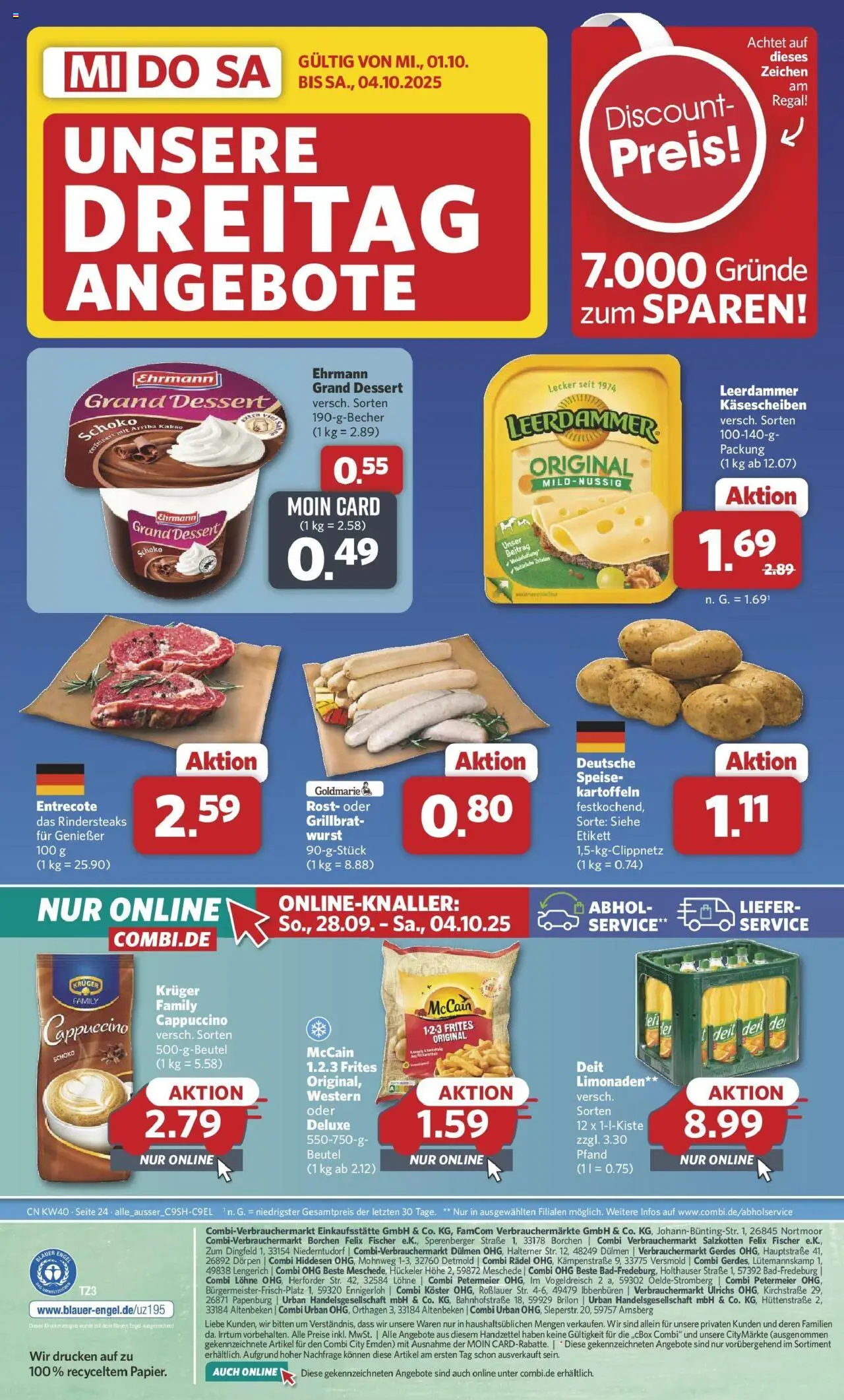 Combi Prospekt Bielefeld 	 – gültig ab 28.09.2025 | Seite: 31 | Produkte: Ehrmann grand dessert, Regal, Entrecote, Wurst