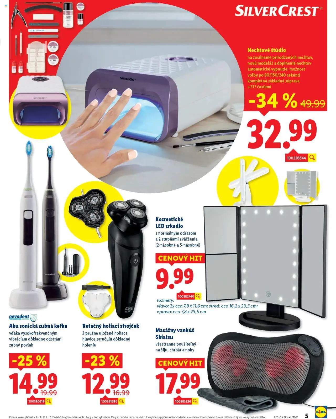 Nové Lidl akcie – leták je platný od 06.10.2025 | Strana: 5 | Produkty: Vankúš, Sonická zubná kefka, Zubná kefka, Zrkadlo