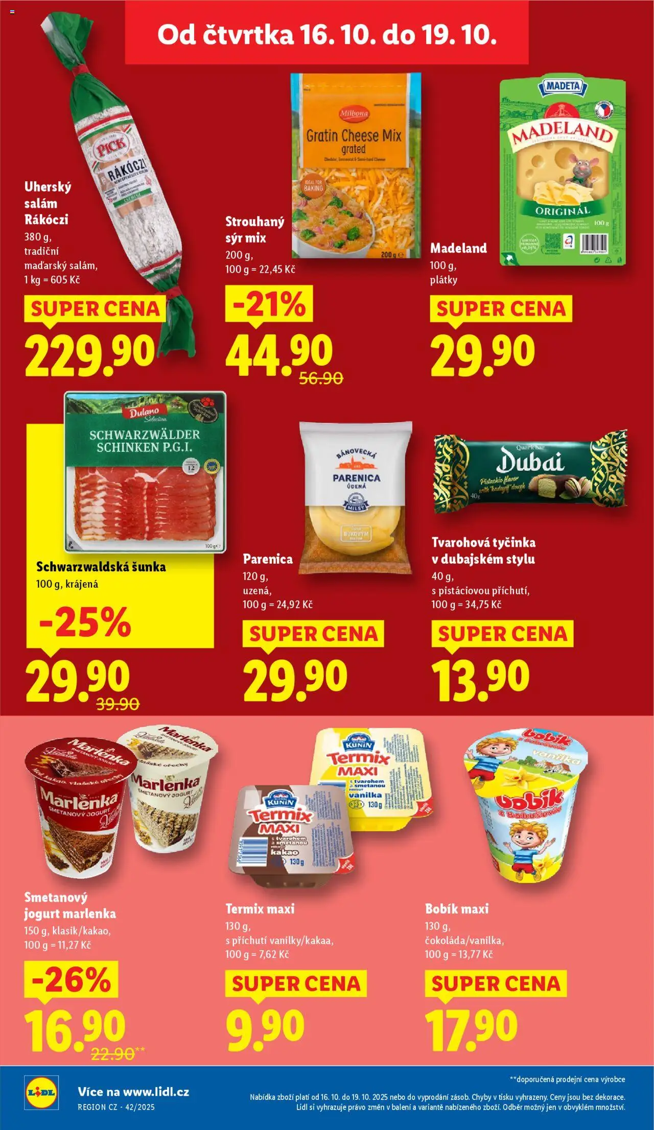 Lidl leták od 16.10.2025 | Strana: 14 | Produkty: Smetanový jogurt, Uherský salám, Tvarohová tyčinka, Marlenka