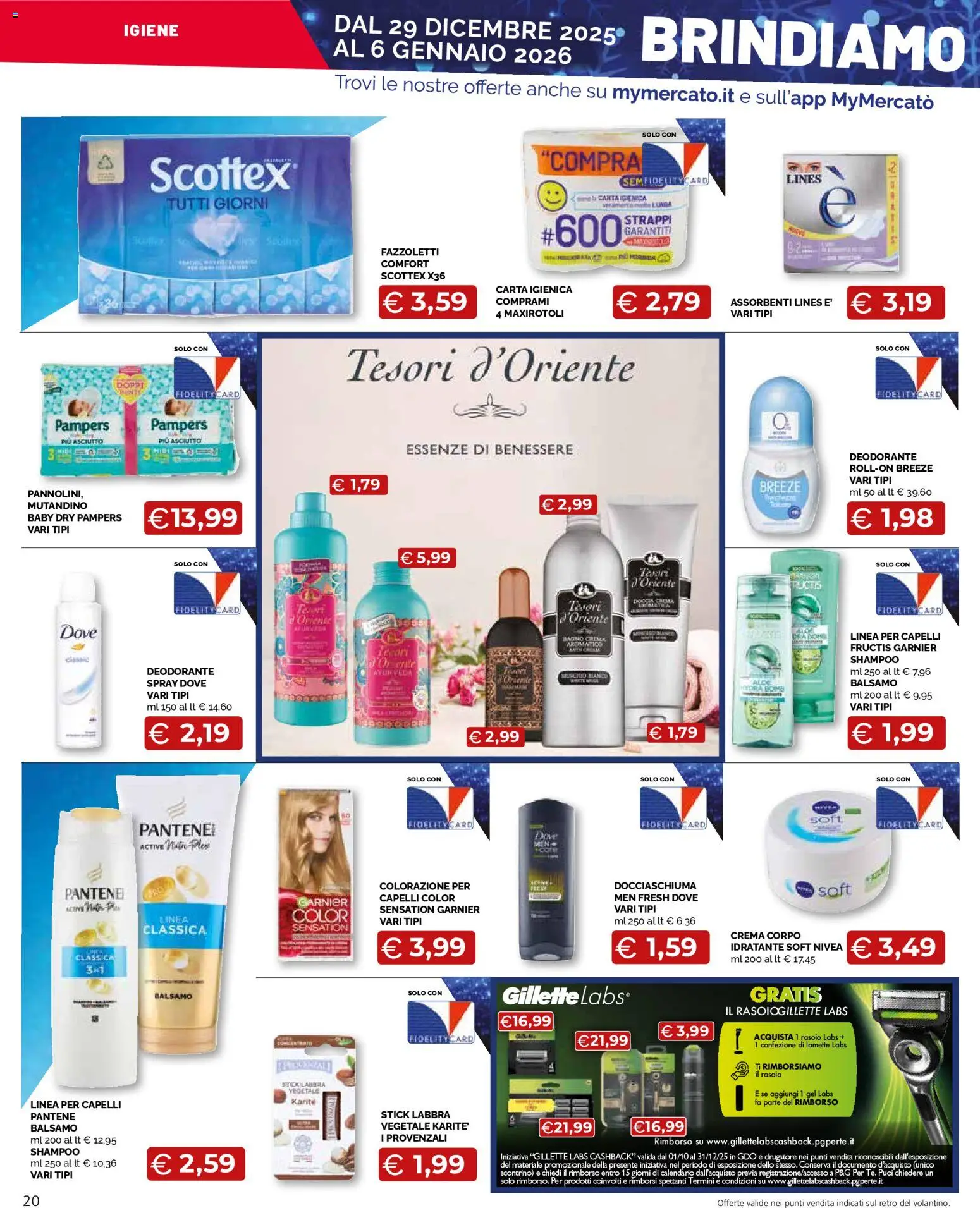 Volantino Mercatò del 29.12.2025 | Pagina: 20 | Prodotti: Shampoo, Crema, Carta igienica, Pampers