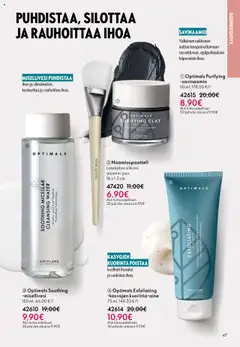 Optimals Soothing -misellivesi, 150 ml. Misellivesi ihon ja silmämeikin puhdistukseen, kosteuttaa ja rauhoittaa ihoa. – voimassa 14.09.2025 alkaen | Sivu: 47