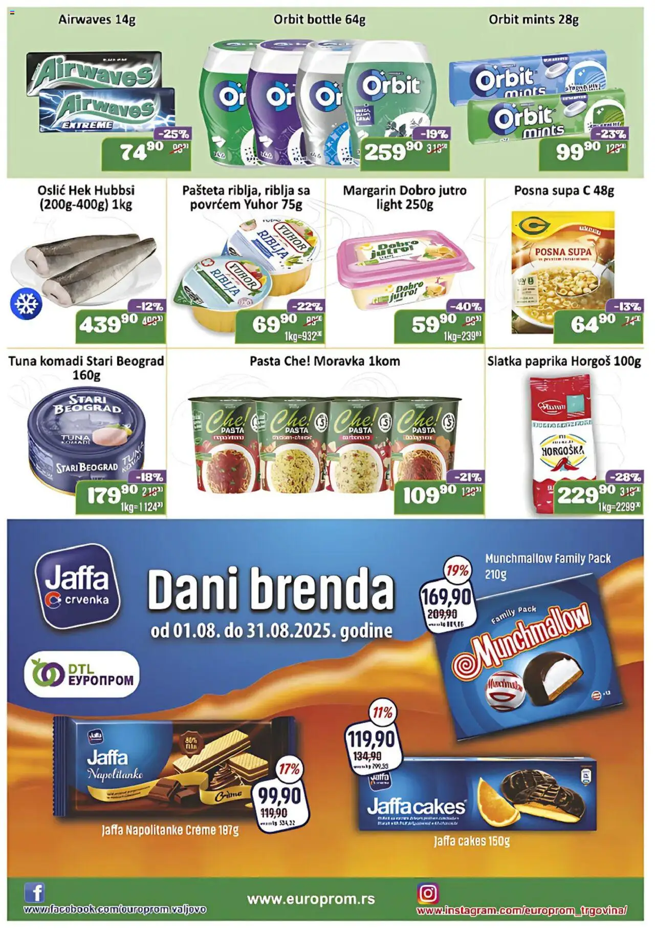 Europrom katalog - važi od 08.08.2025 | Strana: 3 | Proizvode: Munchmallow, Orbit, Napolitanke, Pašteta