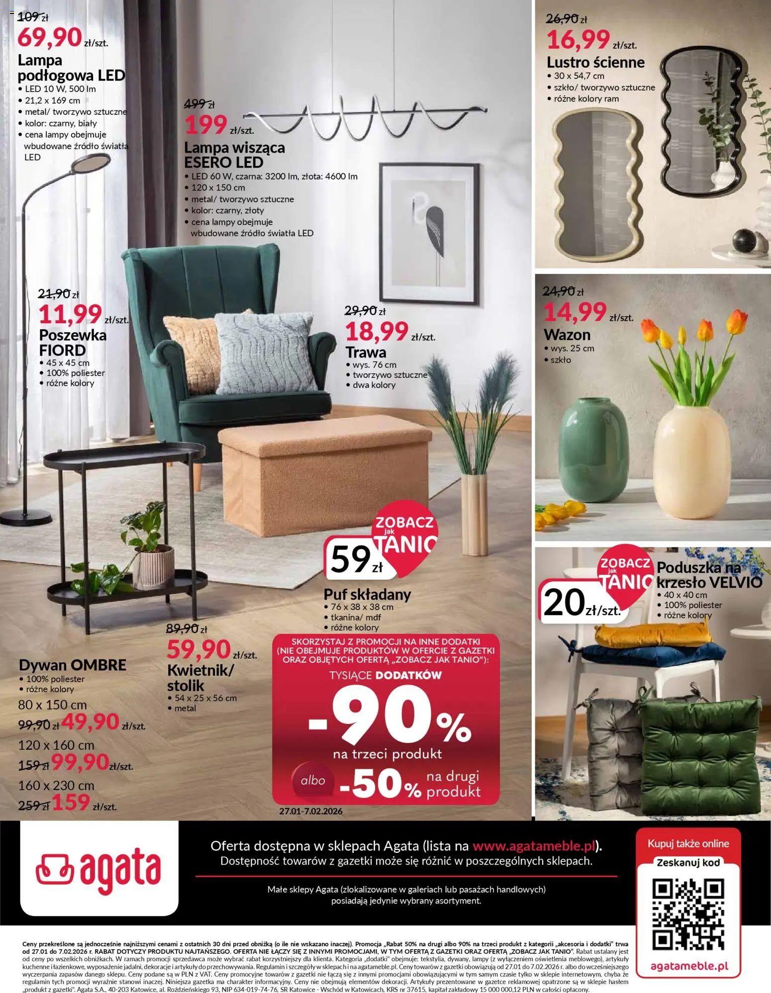 Salony Agata Gazetka od 27.01.2026 | Strona: 16 | Produkty: Poduszka, Lustro, Dywan, Lampa