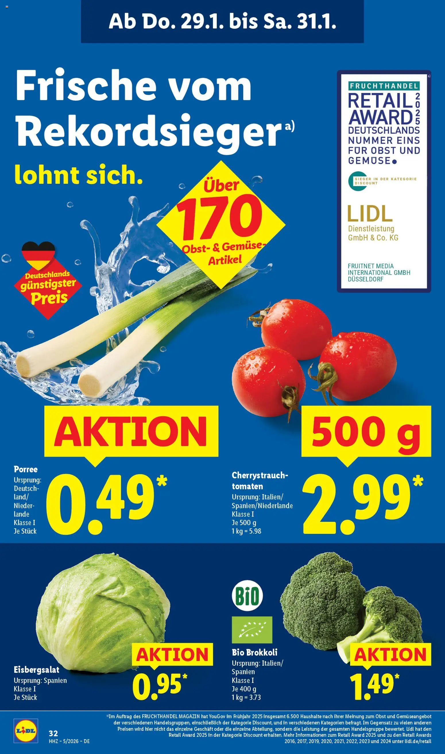 Lidl Prospekt Gundelsheim – gültig ab 26.01.2026 | Seite: 56 | Produkte: Tomaten, Eisbergsalat, Gemüse, Obst