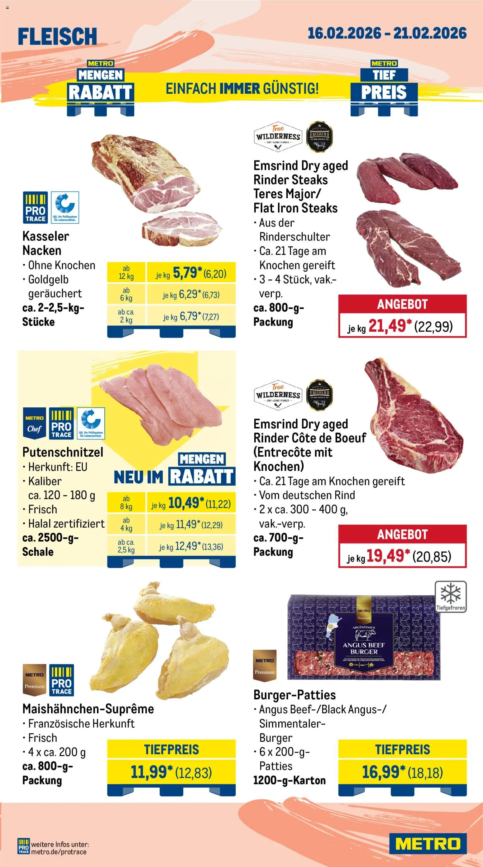 Metro Prospekt 	 – gültig ab 16.02.2026 | Seite: 3 | Produkte: Burger, Entrecote, Putenschnitzel, Fleisch