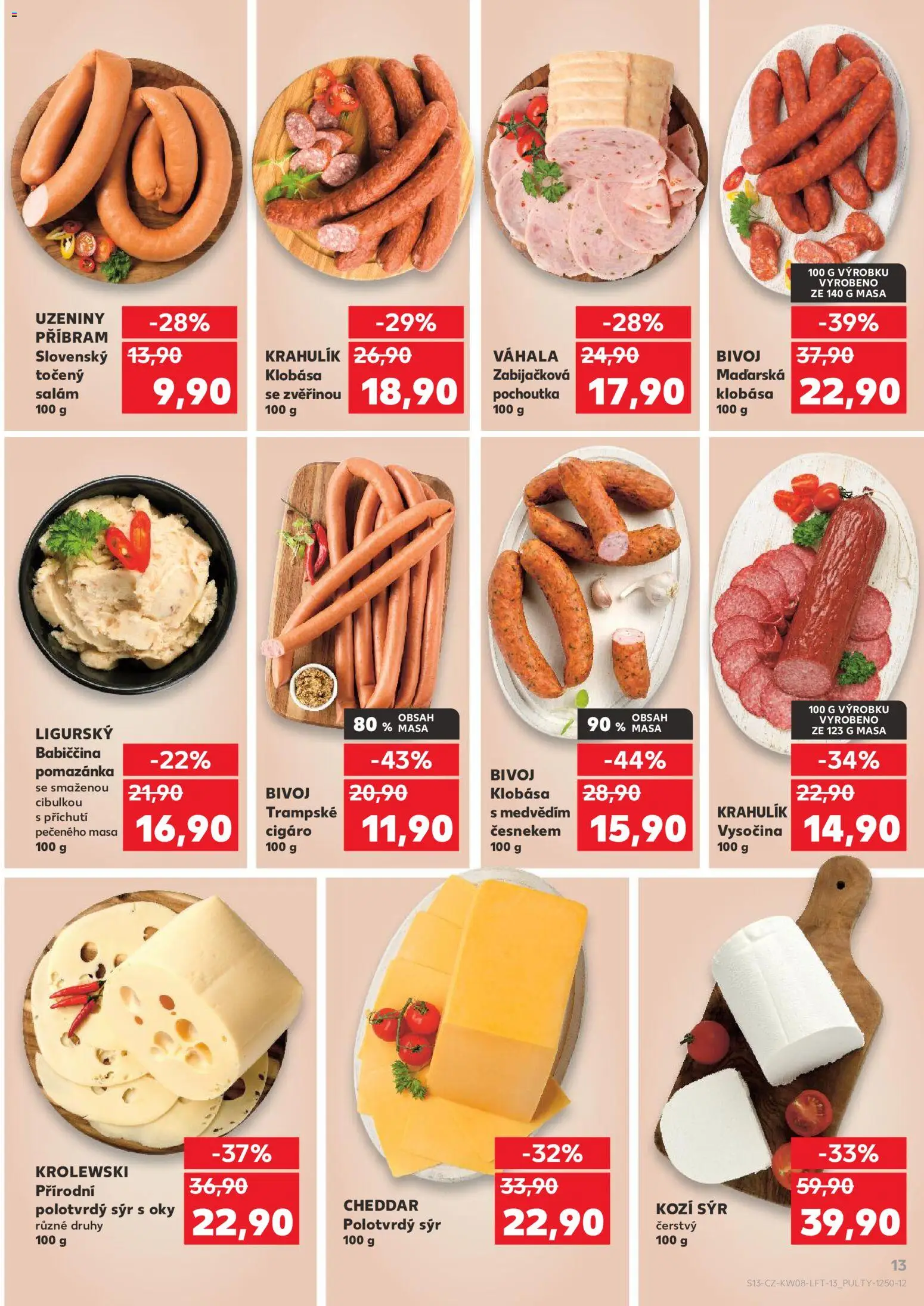 Kaufland leták - Plzeň Bory od 18.02.2026 | Strana: 13 | Produkty: Salám, Pomazánka, Kozí sýr, Cheddar