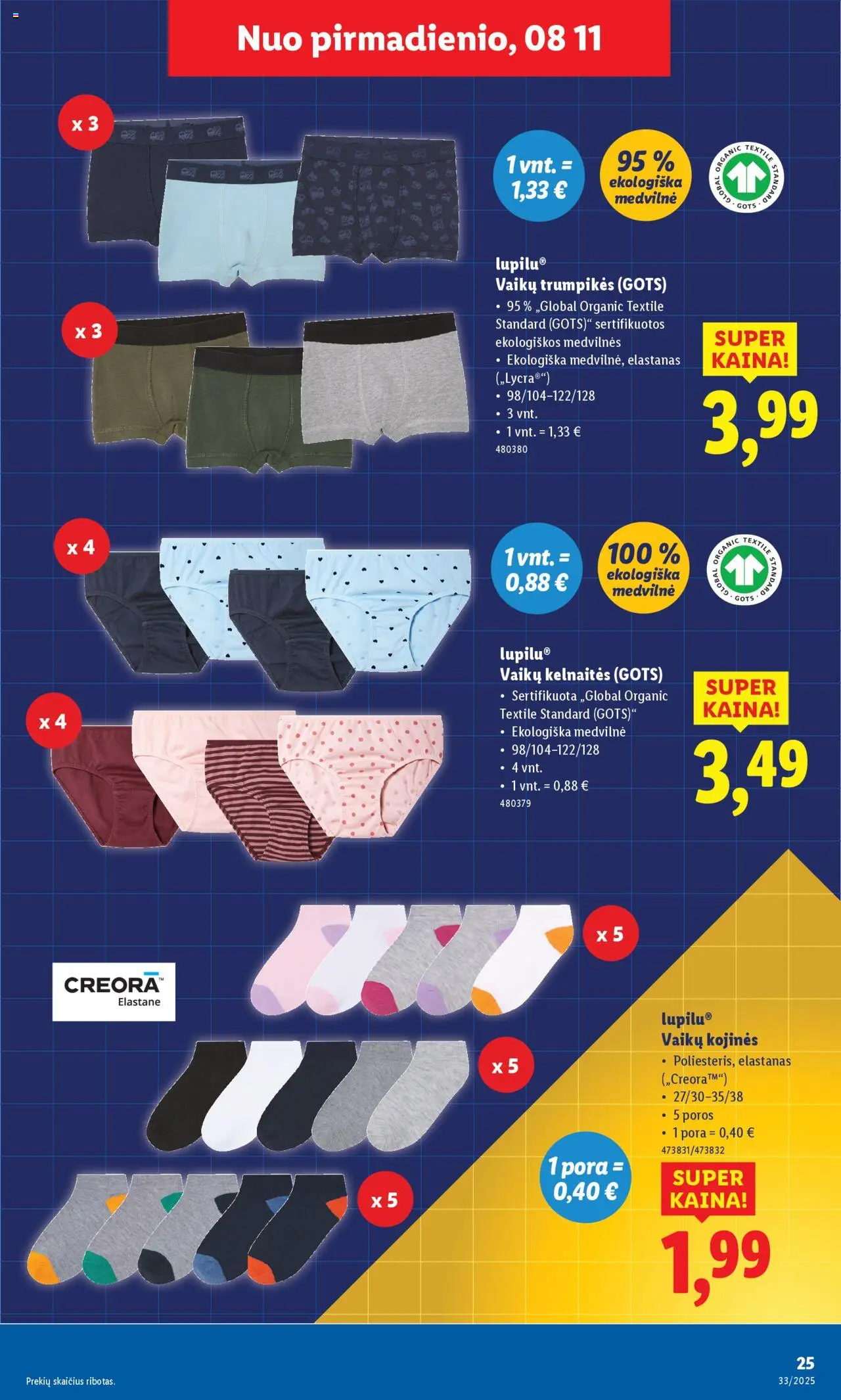LIDL - Leidinys - Ne maisto prekių pasiūlymai│galioja nuo 11.08.2025 | Puslapis: 25 | Prekių: Kelnaitės, Kojinės, Trumpikės