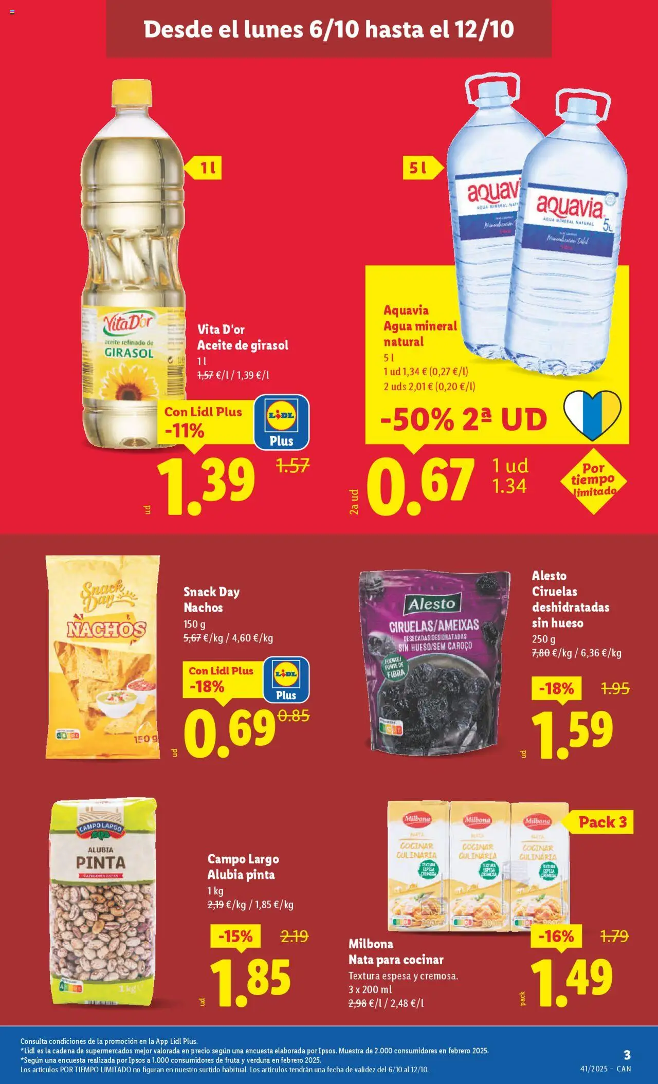 Lidl - Canarias │ válido desde el 06.10.2025 | Página: 3 | Productos: Καλτσάκια μισά, Πιατοθήκη, Aceite, Agua mineral