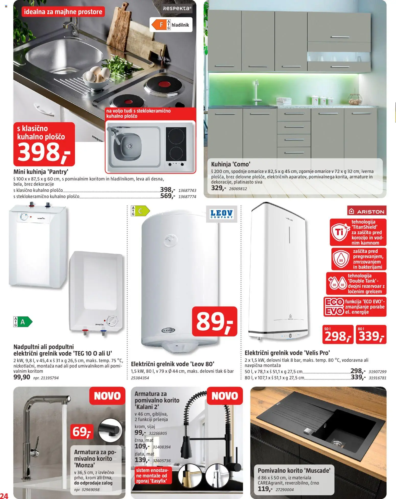 Novi Bauhaus katalog ponudbe – veljaven od 06.11.2025 | Stran: 24 | Izdelki: Hladilnik, Kuhinja, Pomivalno korito, Grelnik vode