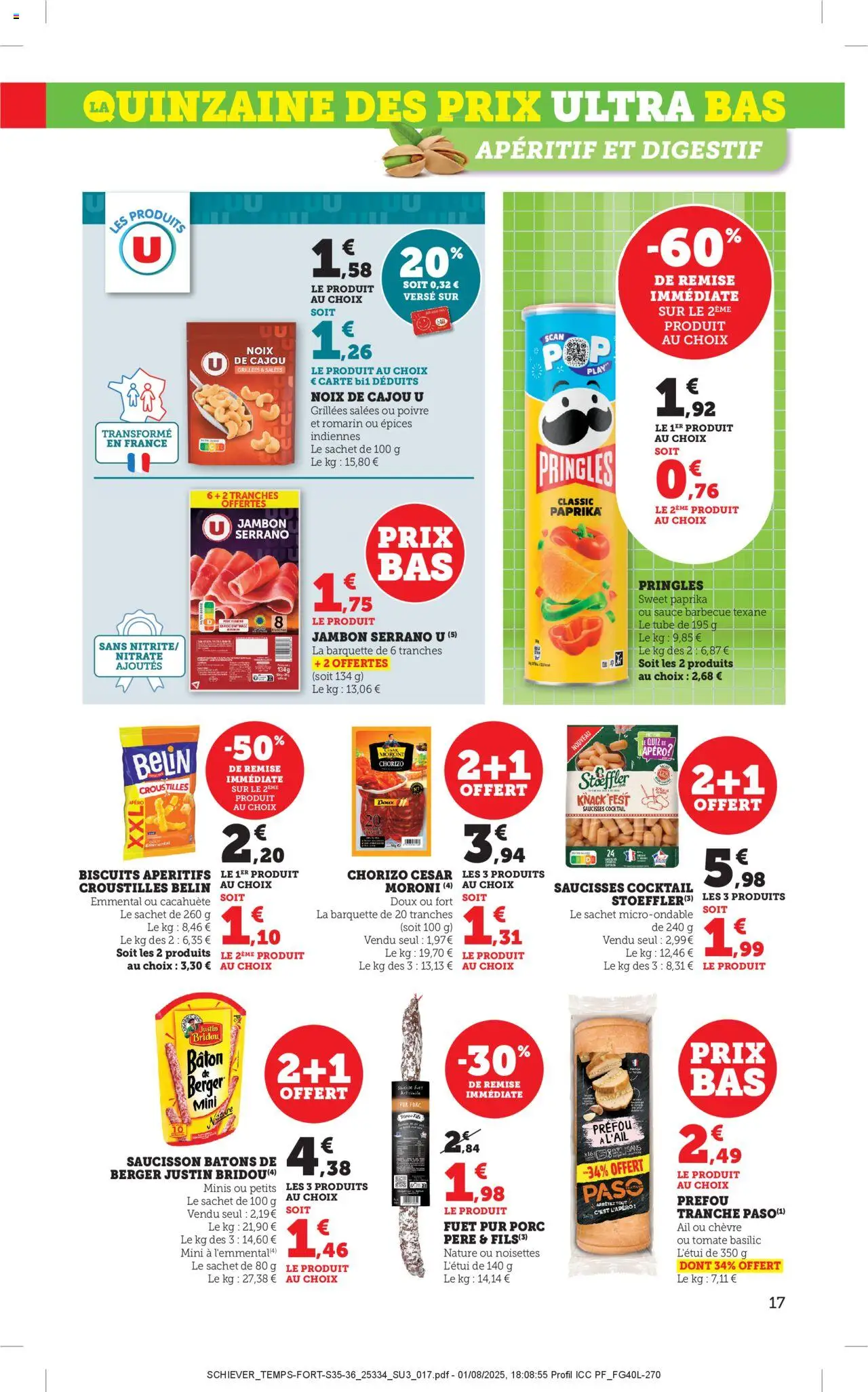  | Page: 17 | Produits: Cacahuète, Saucisson, Noix de cajou, Emmental