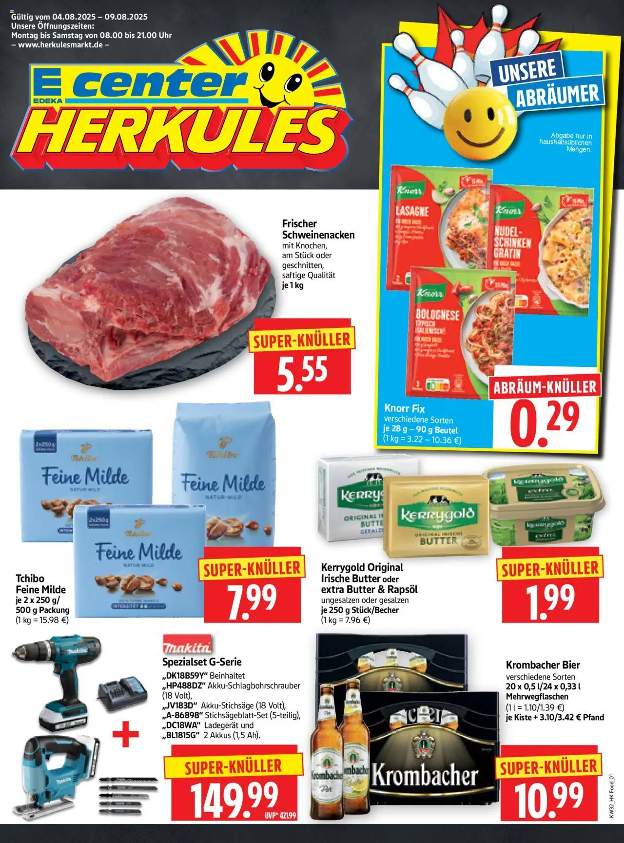 HERKULES Prospekt - gültig ab dem 04.08.2025 | Seite: 1 | Produkte: Schweinenacken, Knorr, Schinken, Ladegerät