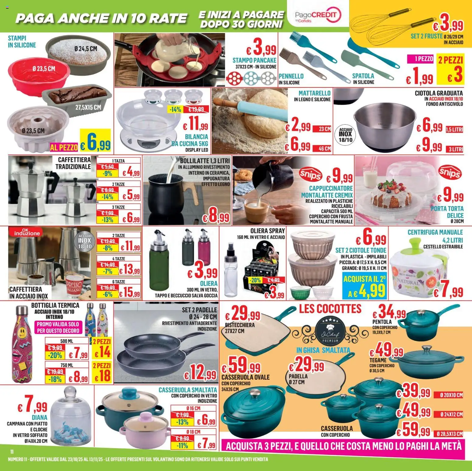 Volantino Satur del 23.10.2025 | Pagina: 11 | Prodotti: Caffettiera, Spatola, Silicone, Casseruola