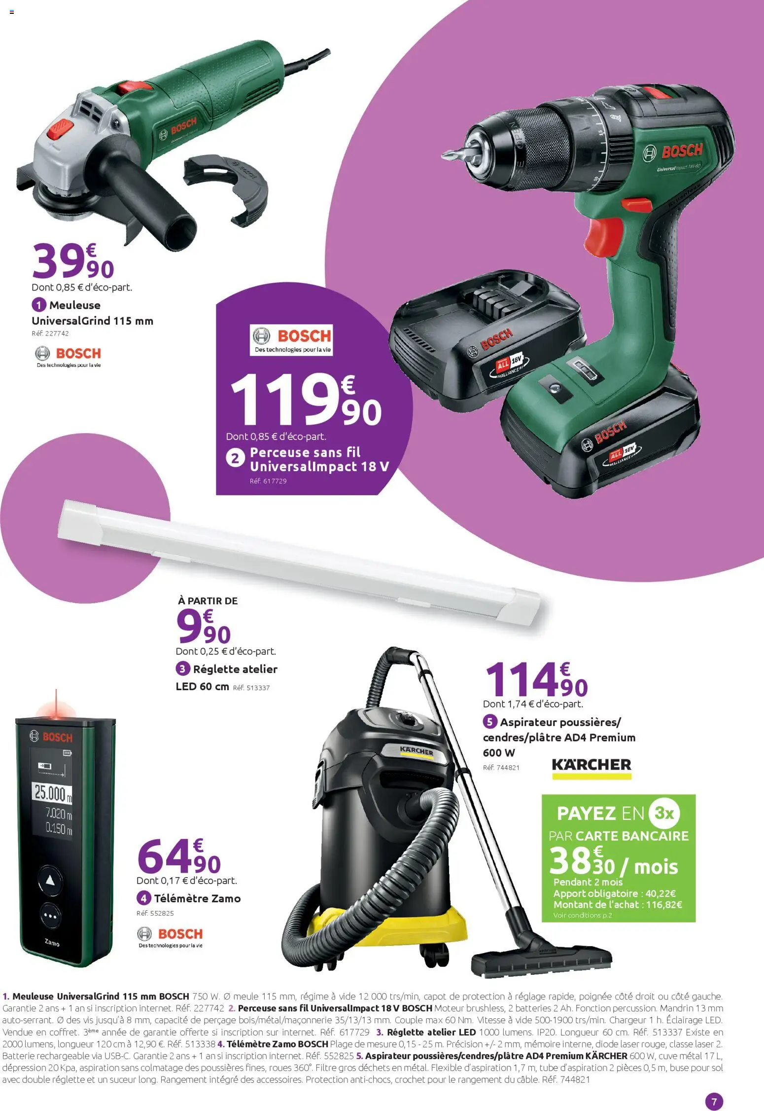 {H1} | Page: 7 | Produits: Filtre, Perceuse, Meuleuse, Batterie