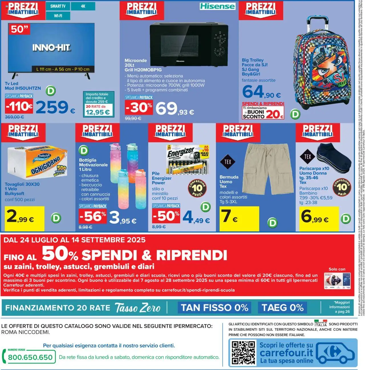 Volantino Carrefour del 07.08.2025 | Pagina: 34 | Prodotti: Pile, Microonde, Bermuda, Bottiglia
