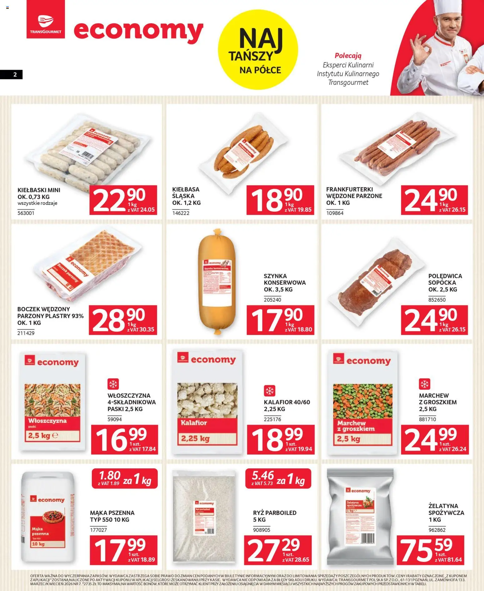 Selgros cash&carry gazetka - Oferta dla gastronomii od 26.03.2026 | Strona: 2 | Produkty: Żelatyna, Frankfurterki, Boczek, Ryż