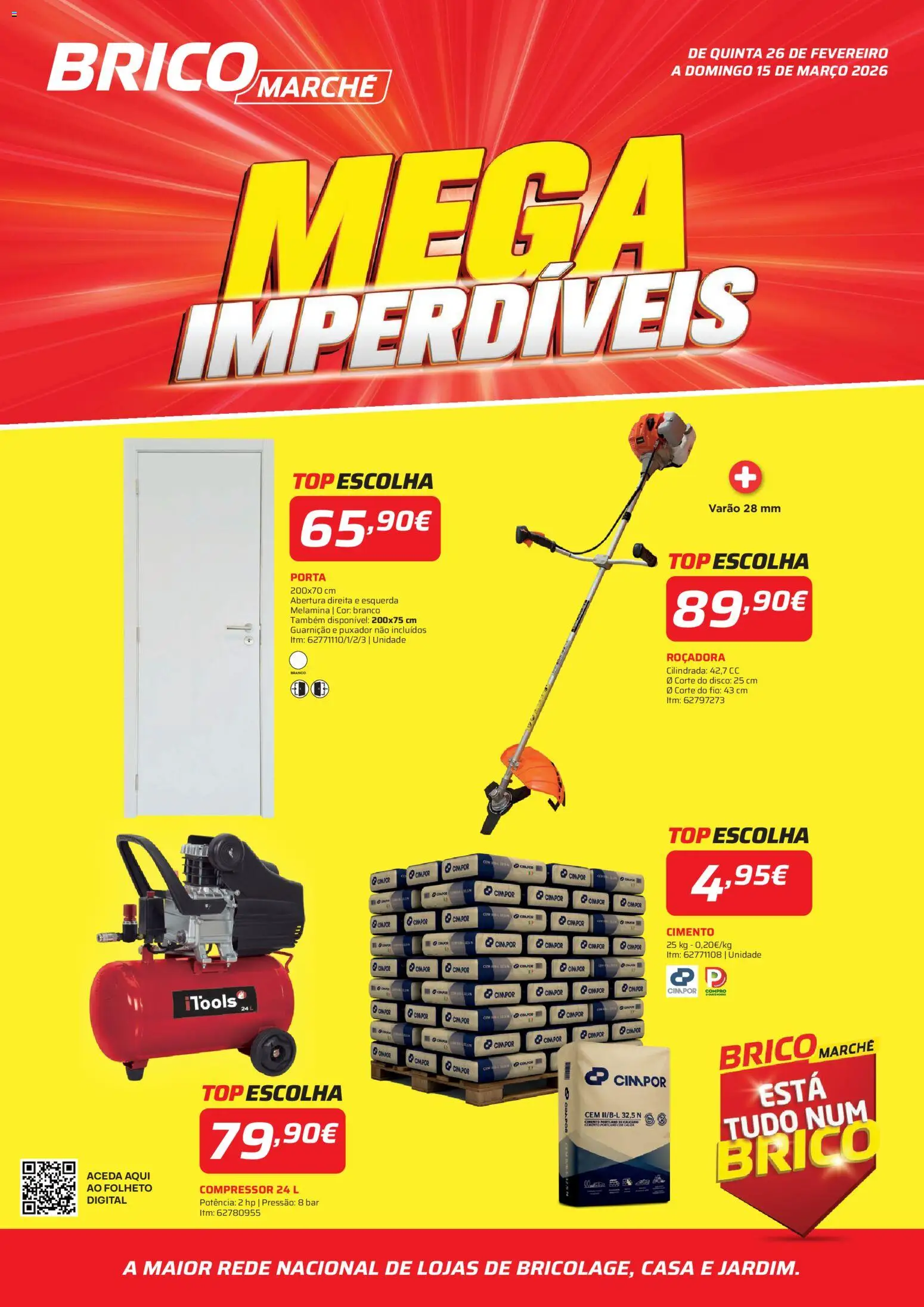 BricoMarché folheto │ válido de 26.02.2026 | Página: 1 | Produtos: Porta, Top, Cimento, Compressor