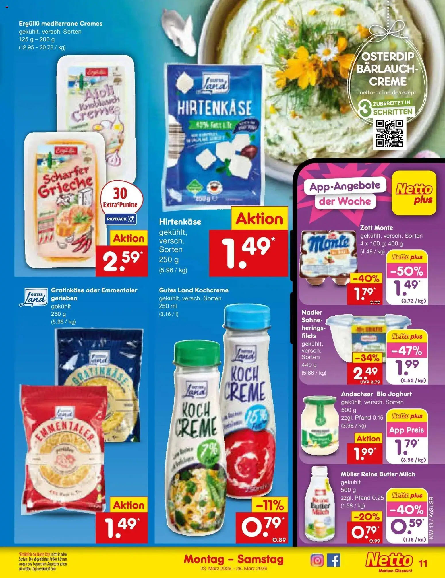 Netto Marken-Discount Prospekt Kruft	 – gültig ab 23.03.2026 | Seite: 11 | Produkte: Joghurt, Creme, Knoblauch, Sahne