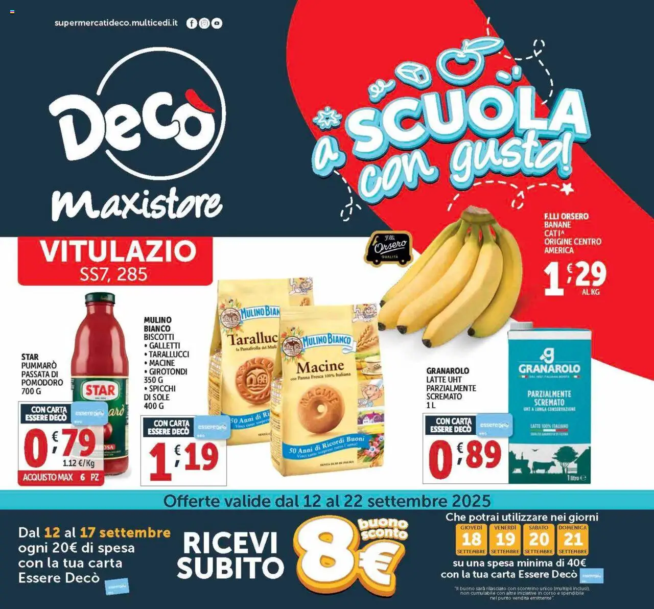 Volantino Decò del 12.09.2025 | Pagina: 1 | Prodotti: Banane, Pomodoro, Latte, Olio