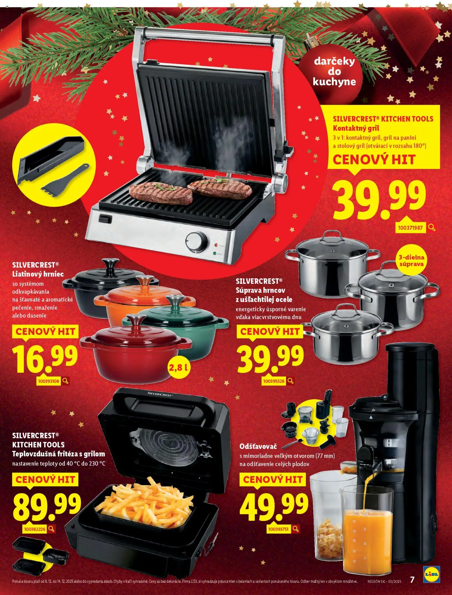 Nové Lidl akcie – leták je platný od 08.12.2025 | Strana: 7 | Produkty: Gril, Fritéza, Teplovzdušná frítéza, Odšťavovač